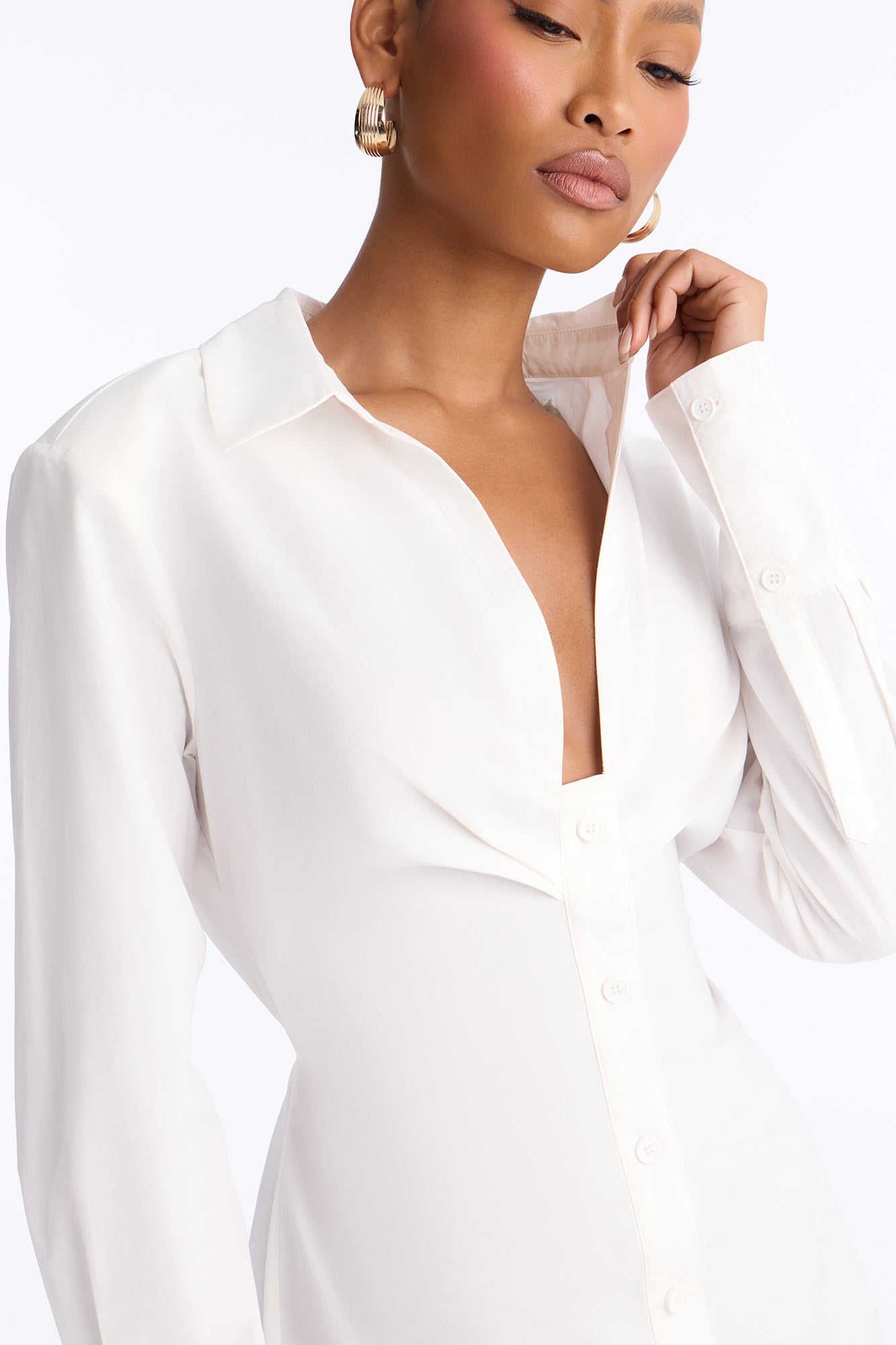 High Standards Button Up Mini Dress - White