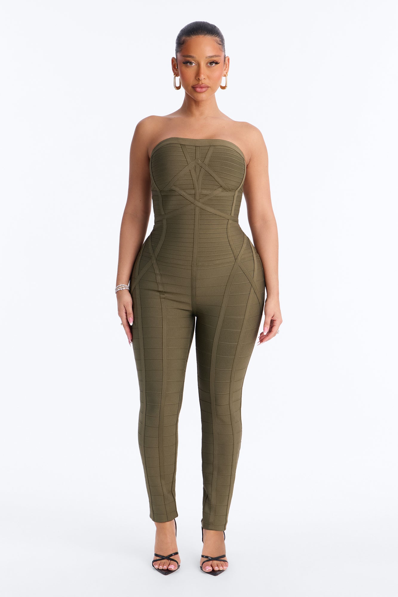 Amaya Bandage Skinny Leg Jumpsuit - Olive