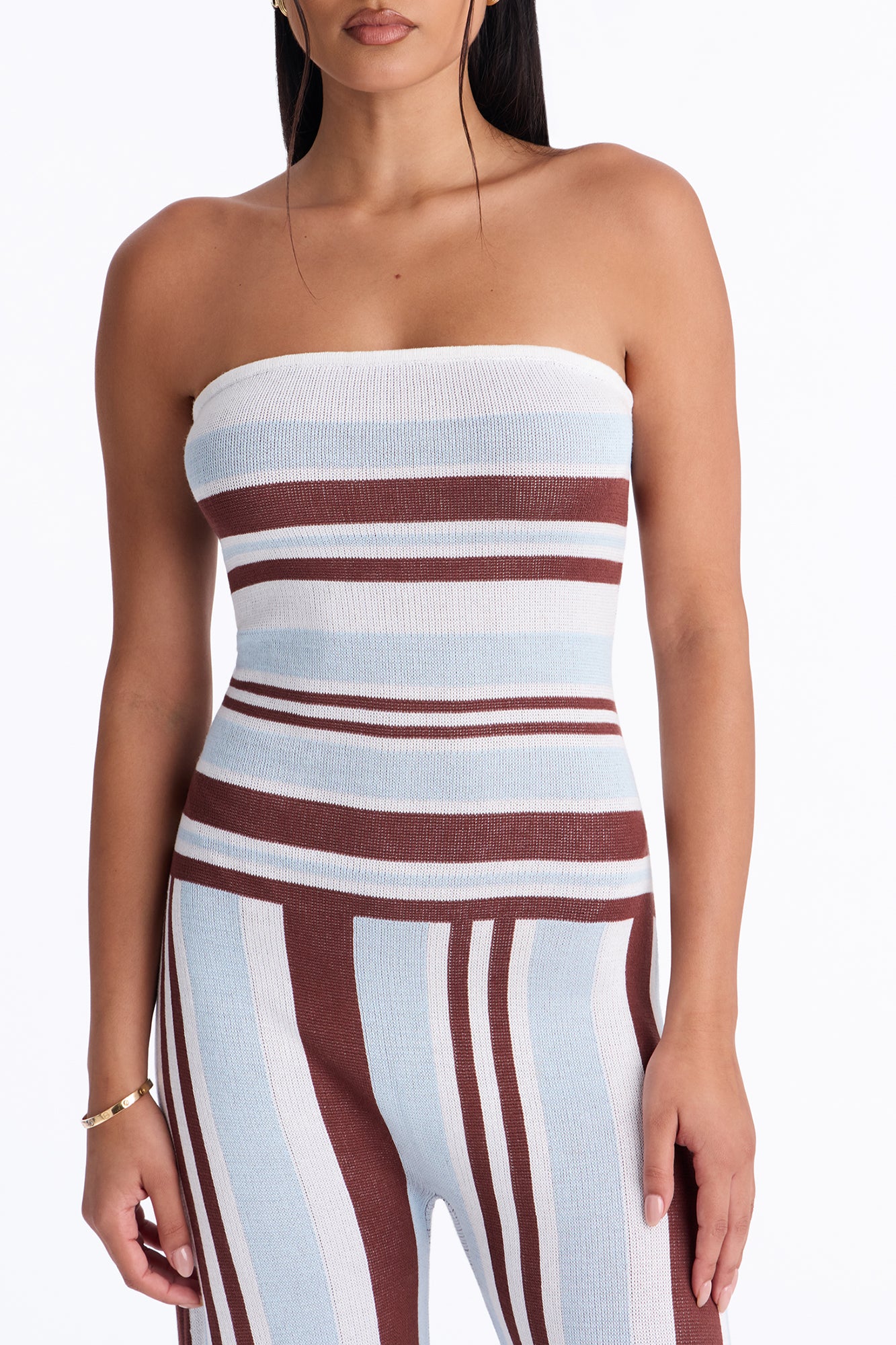 Riviera Stripe Strapless Wide Leg Jumpsuit - Blue/combo