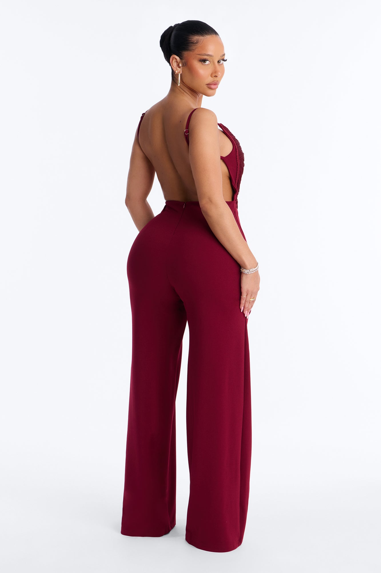 Simone Fringed Wide Leg Jumpsuit - Burgundy