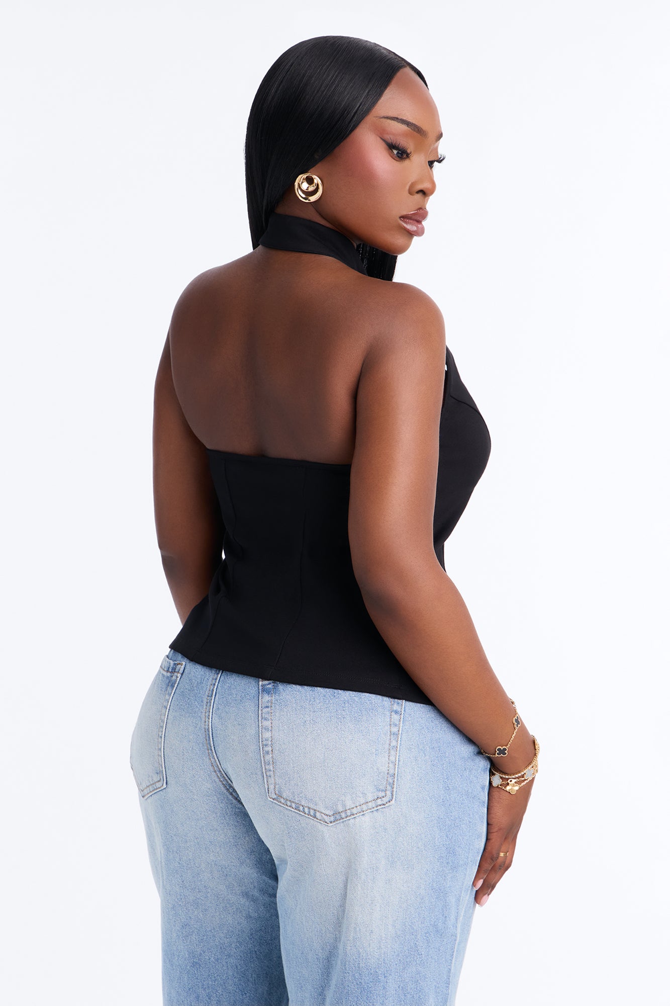 Tempt Me Lace Up Mock Neck Halter Top - Black