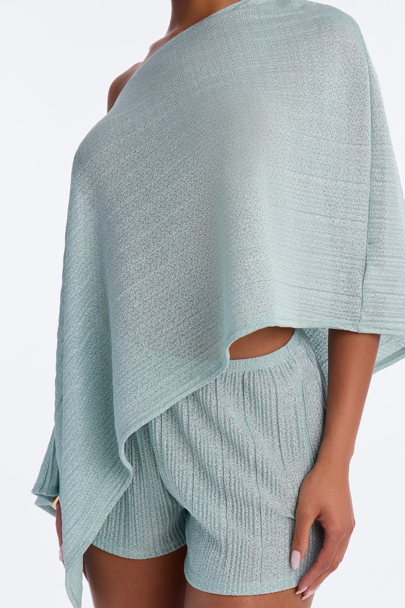 Ella Textured Shimmer Short Set - Aqua
