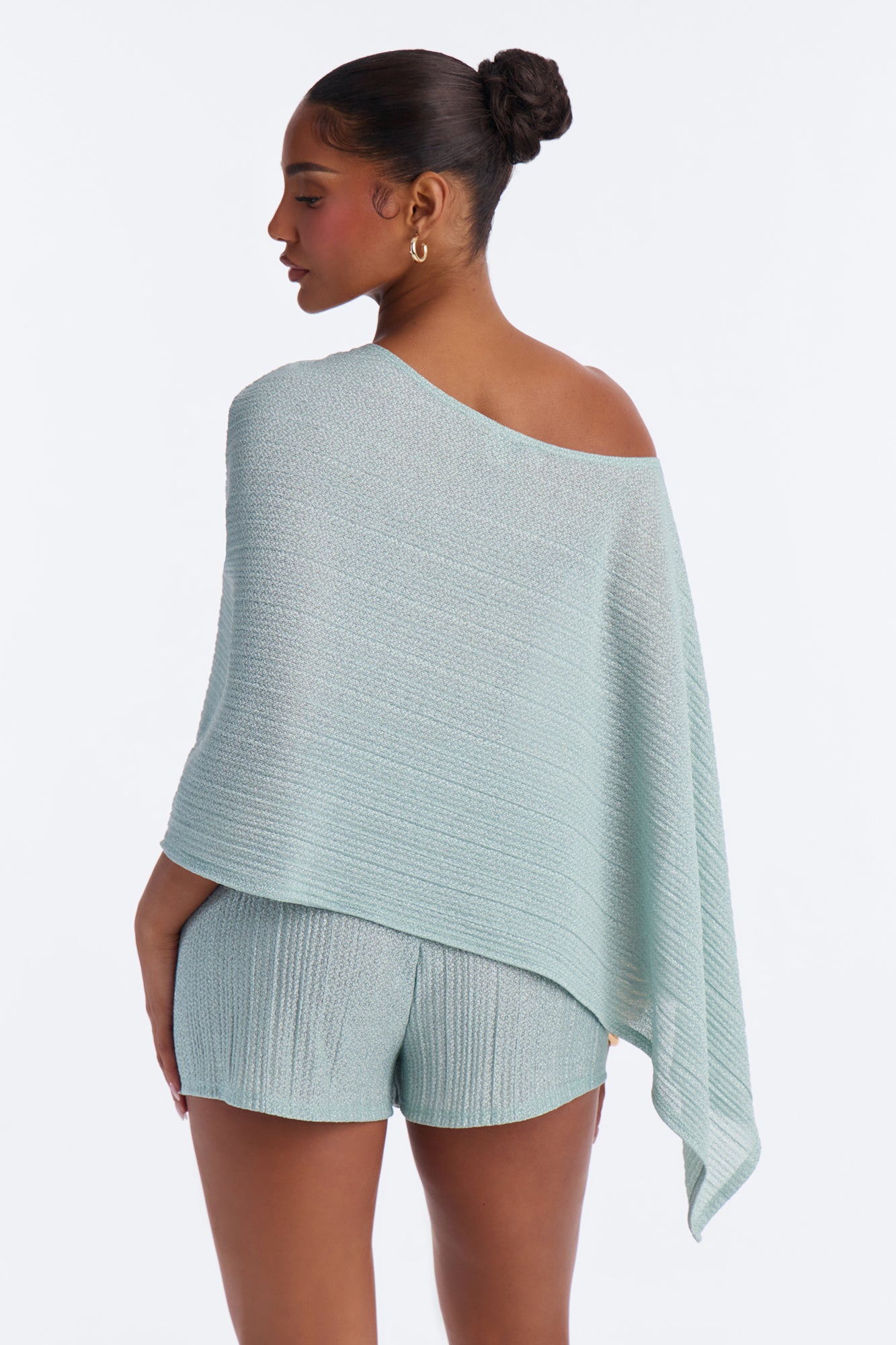 Ella Textured Shimmer Short Set - Aqua