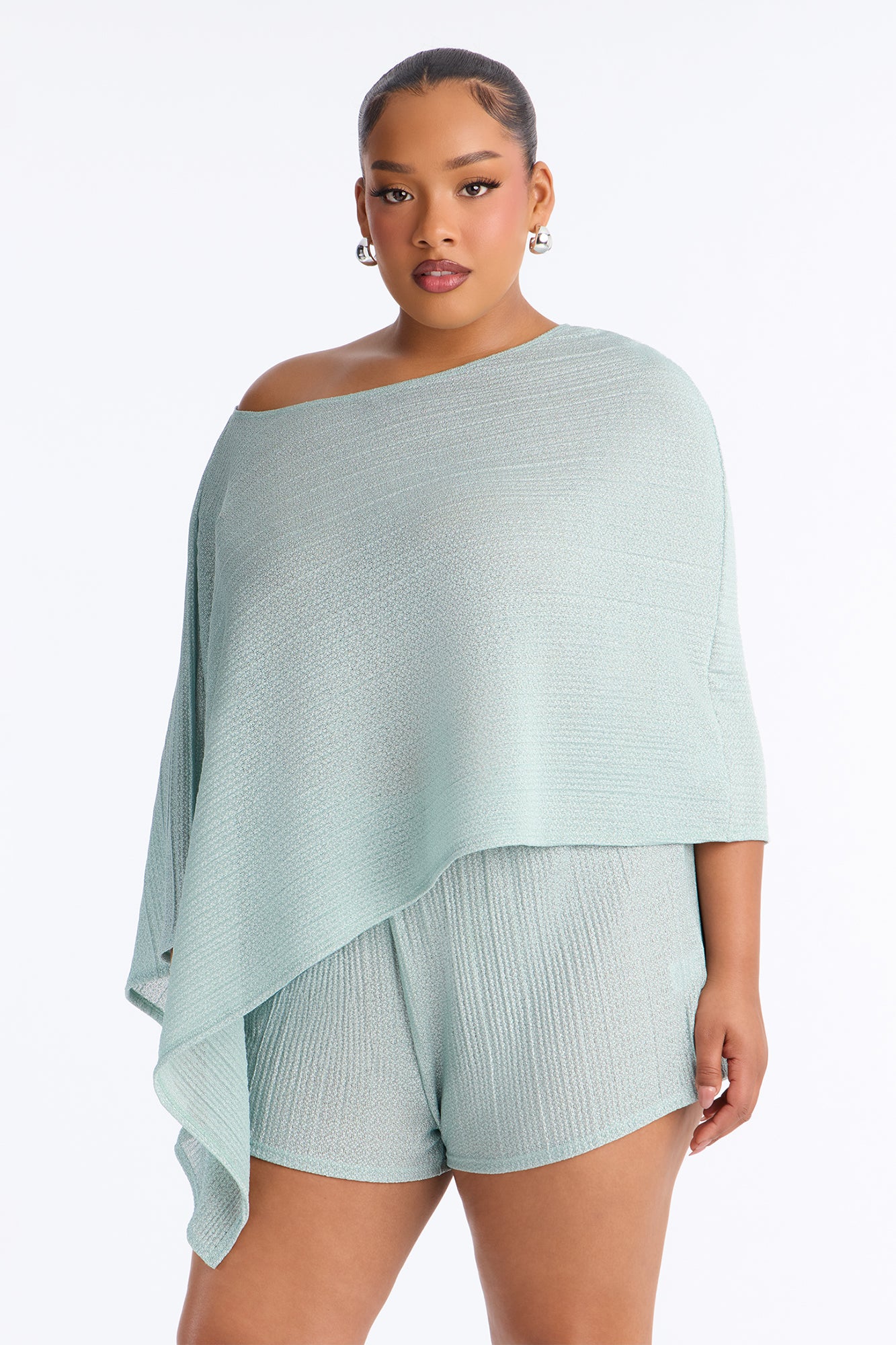 Ella Textured Shimmer Short Set - Aqua