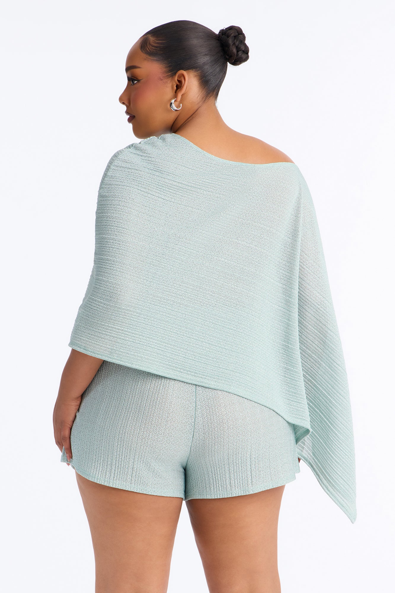 Ella Textured Shimmer Short Set - Aqua