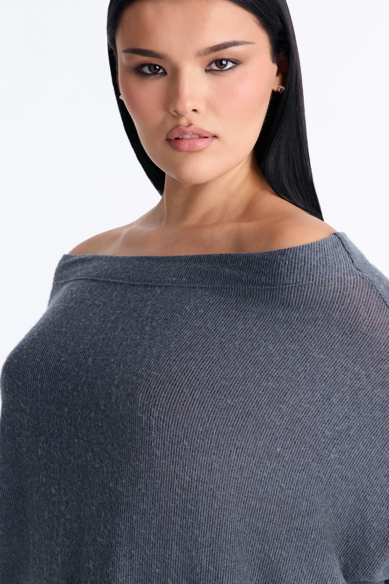 Clara Off Shoulder Hacci Capri Set - Grey