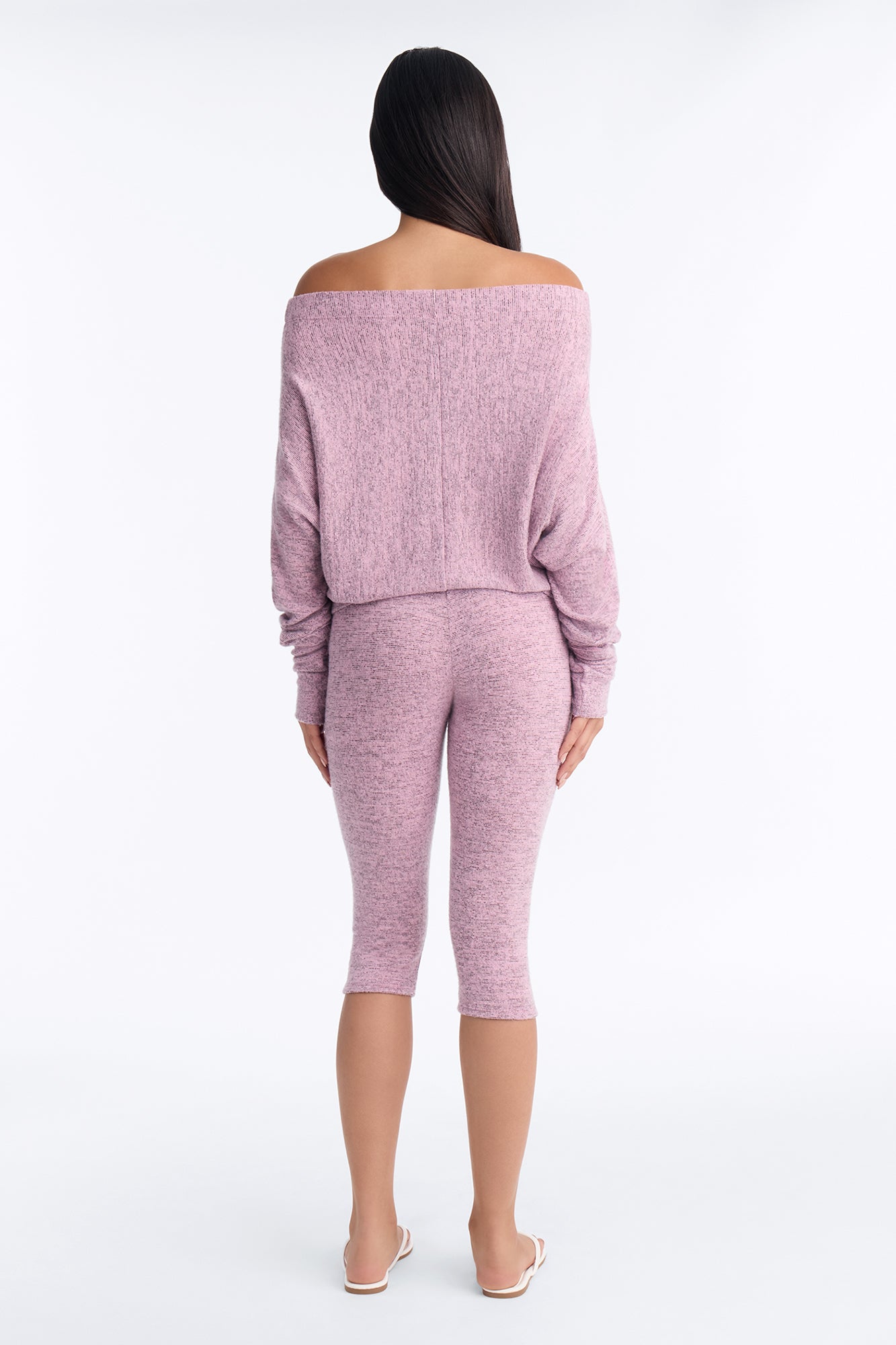 Clara Off Shoulder Hacci Capri Set - Pink