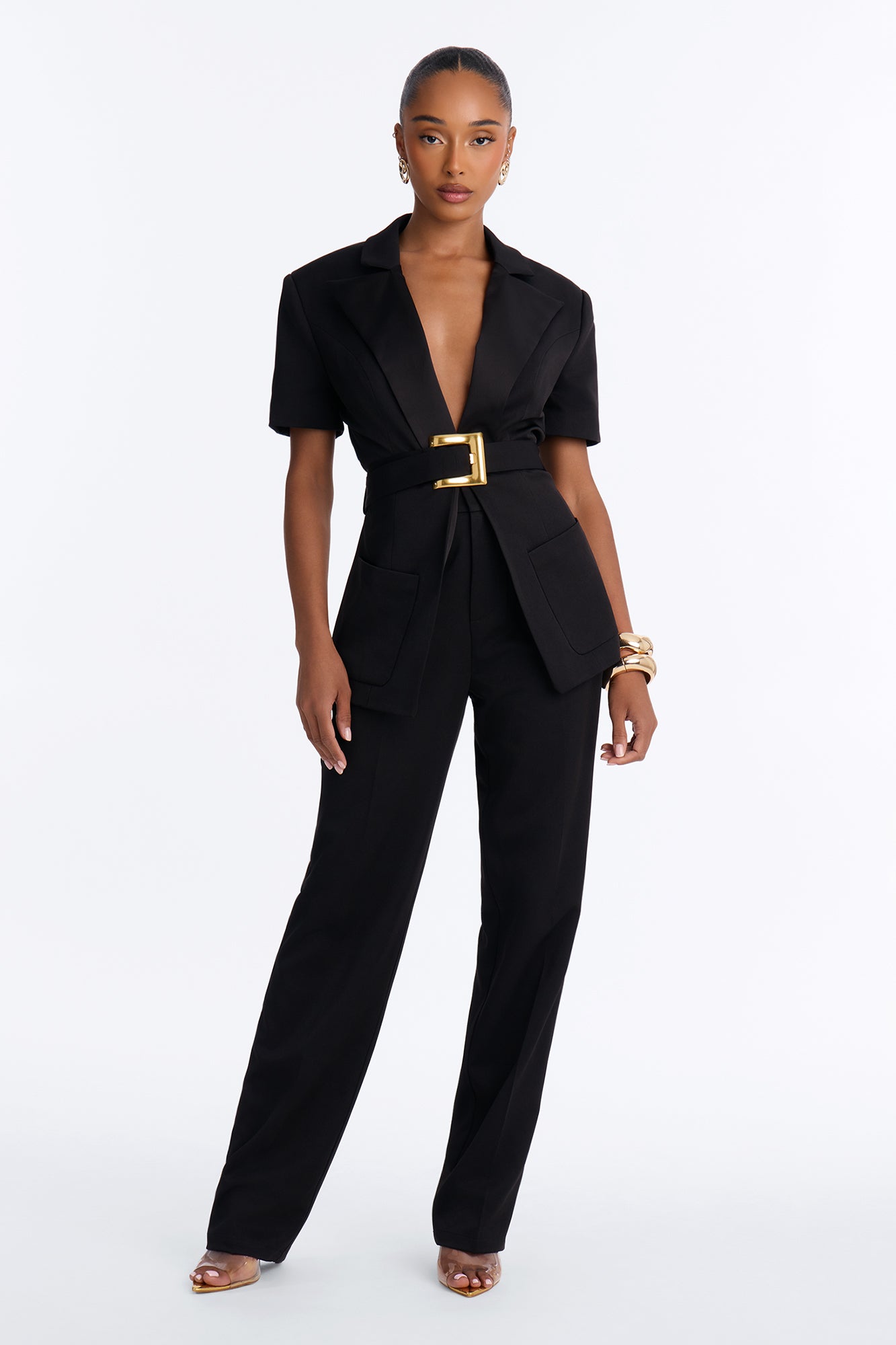 Serving Business Belted Pant Set - Black