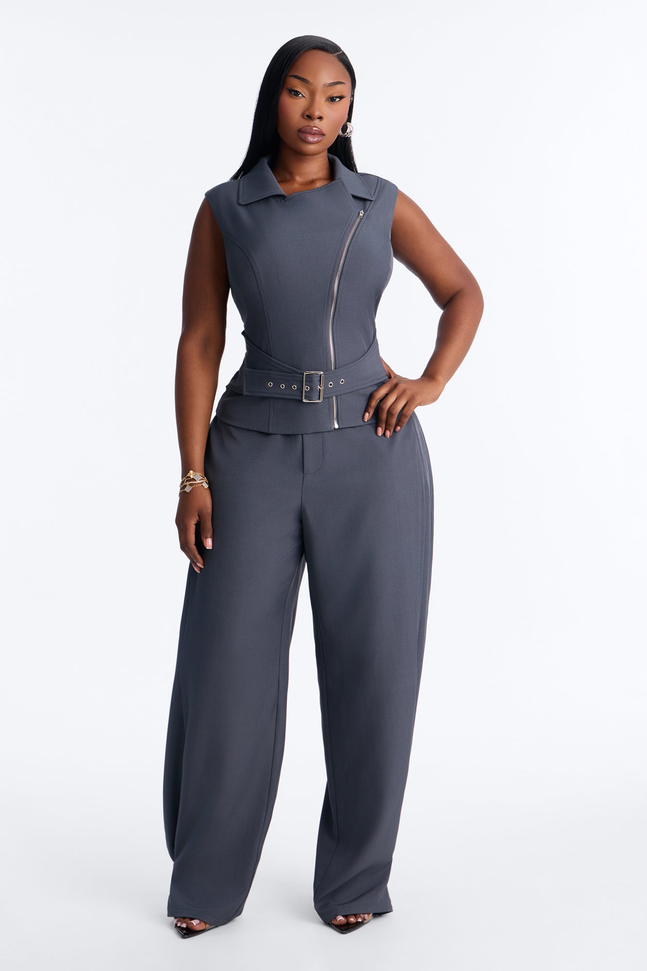 Hold It Down Balloon Pant Set - Charcoal