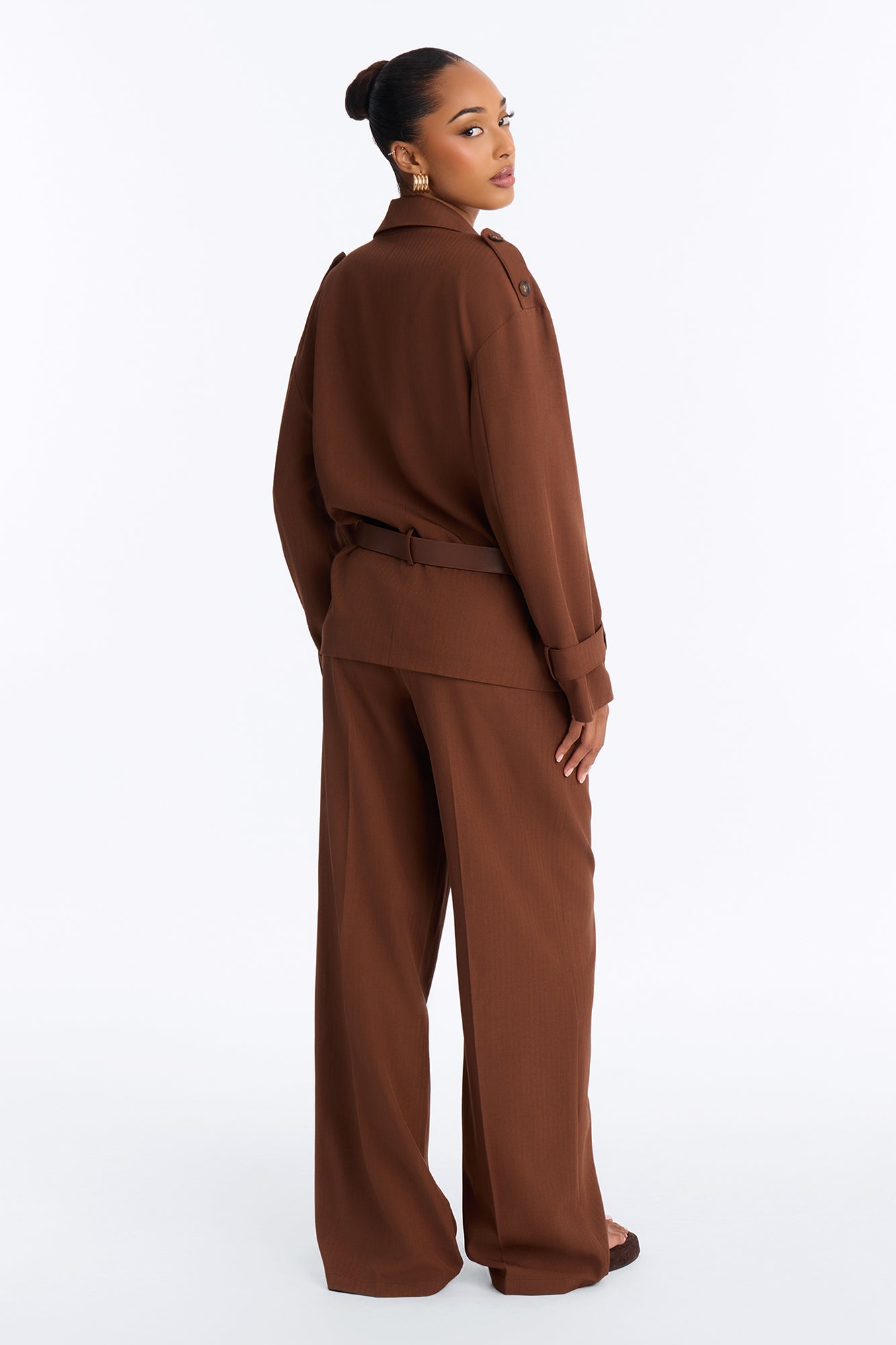 Boss Leader Belted Blazer Pant Set - Brown