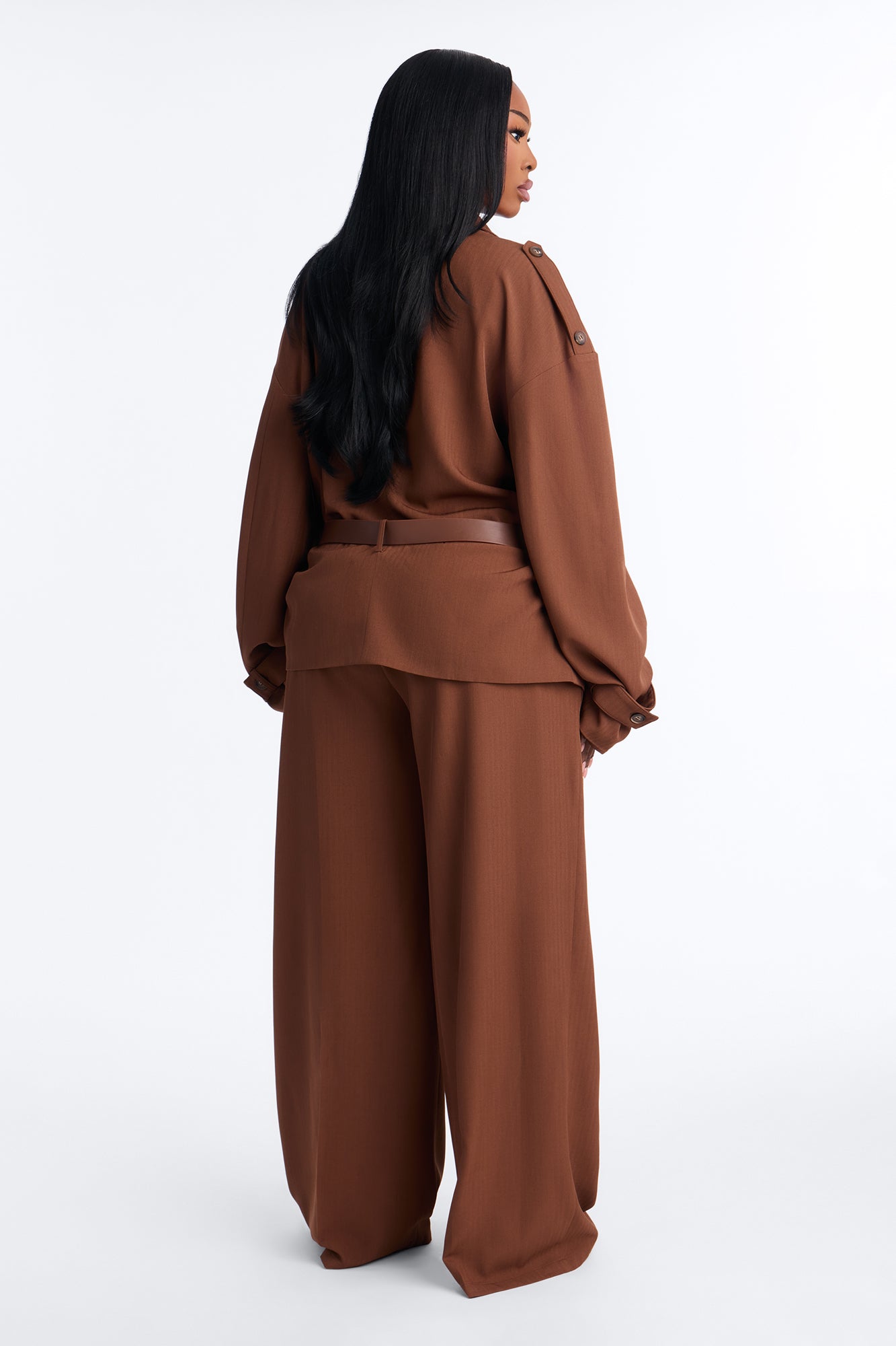 Boss Leader Belted Blazer Pant Set - Brown
