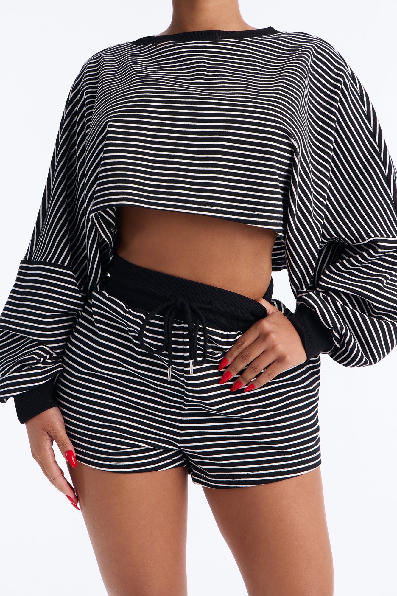 Stripes And Secrets French Terry Short Set - Black/White