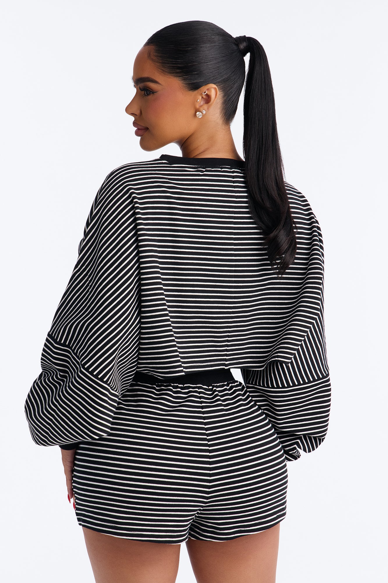 Stripes And Secrets French Terry Short Set - Black/White