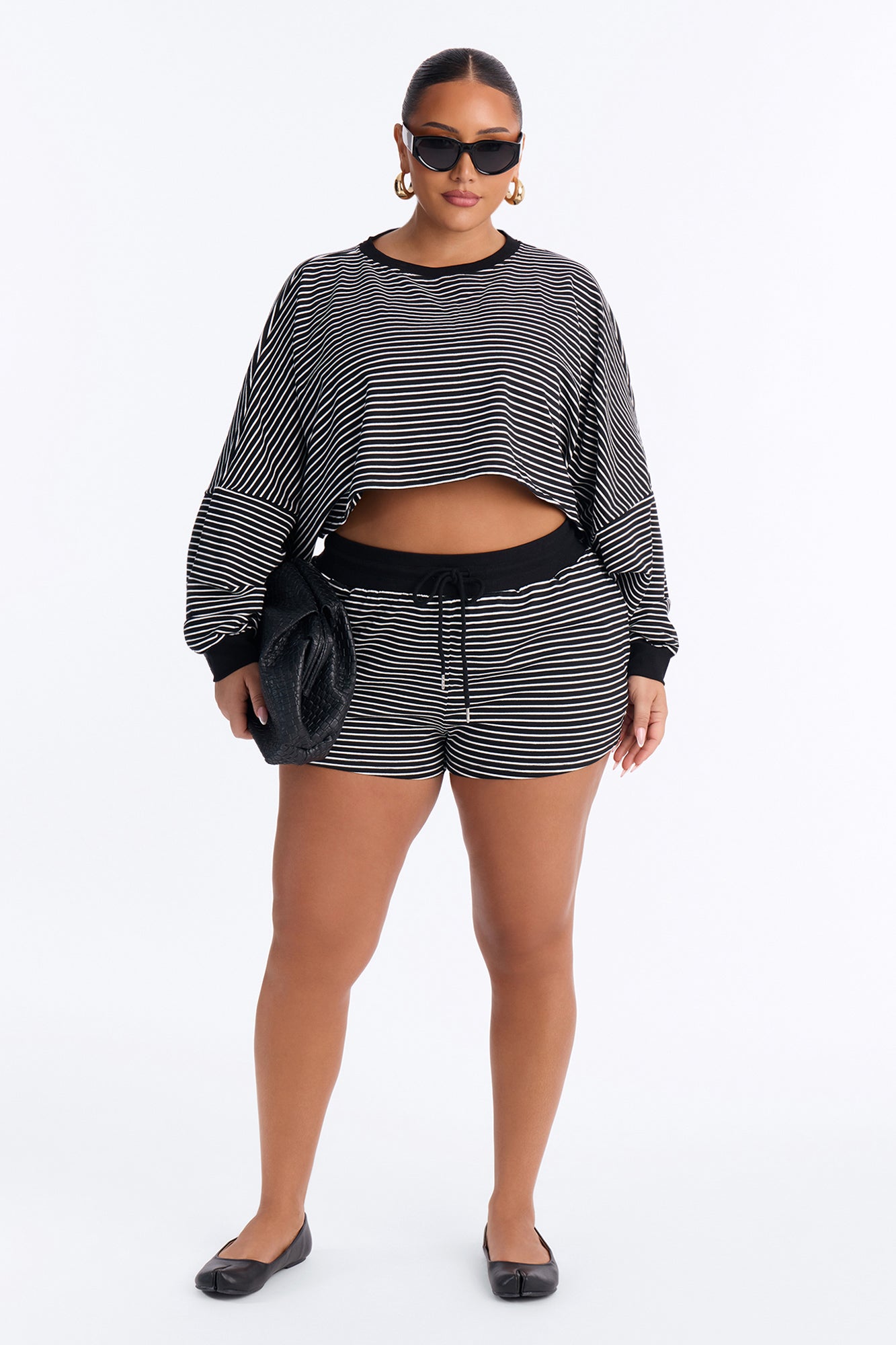 Stripes And Secrets French Terry Short Set - Black/White
