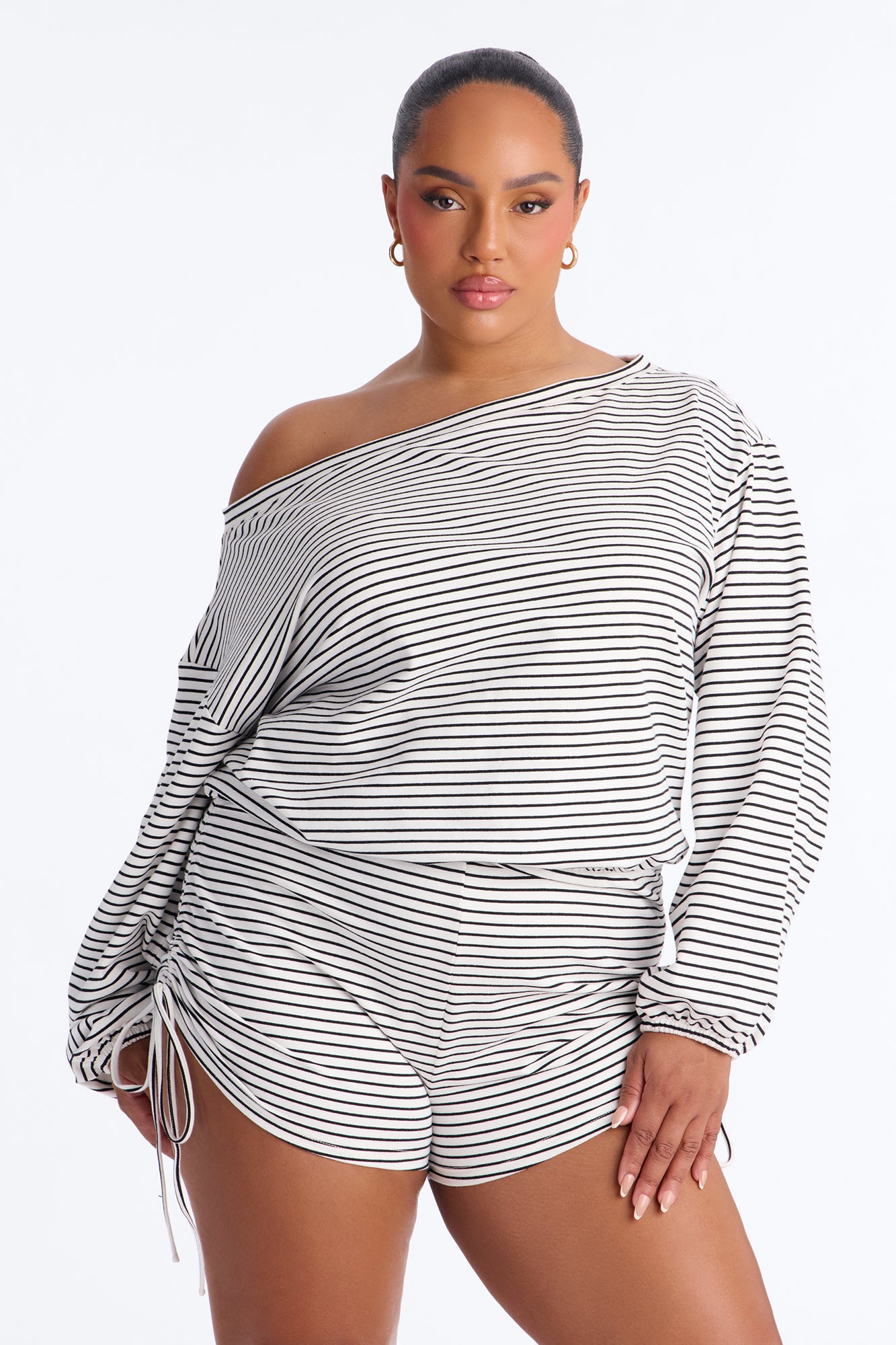 Simple Pleasures Off Shoulder Striped Romper - White/Black