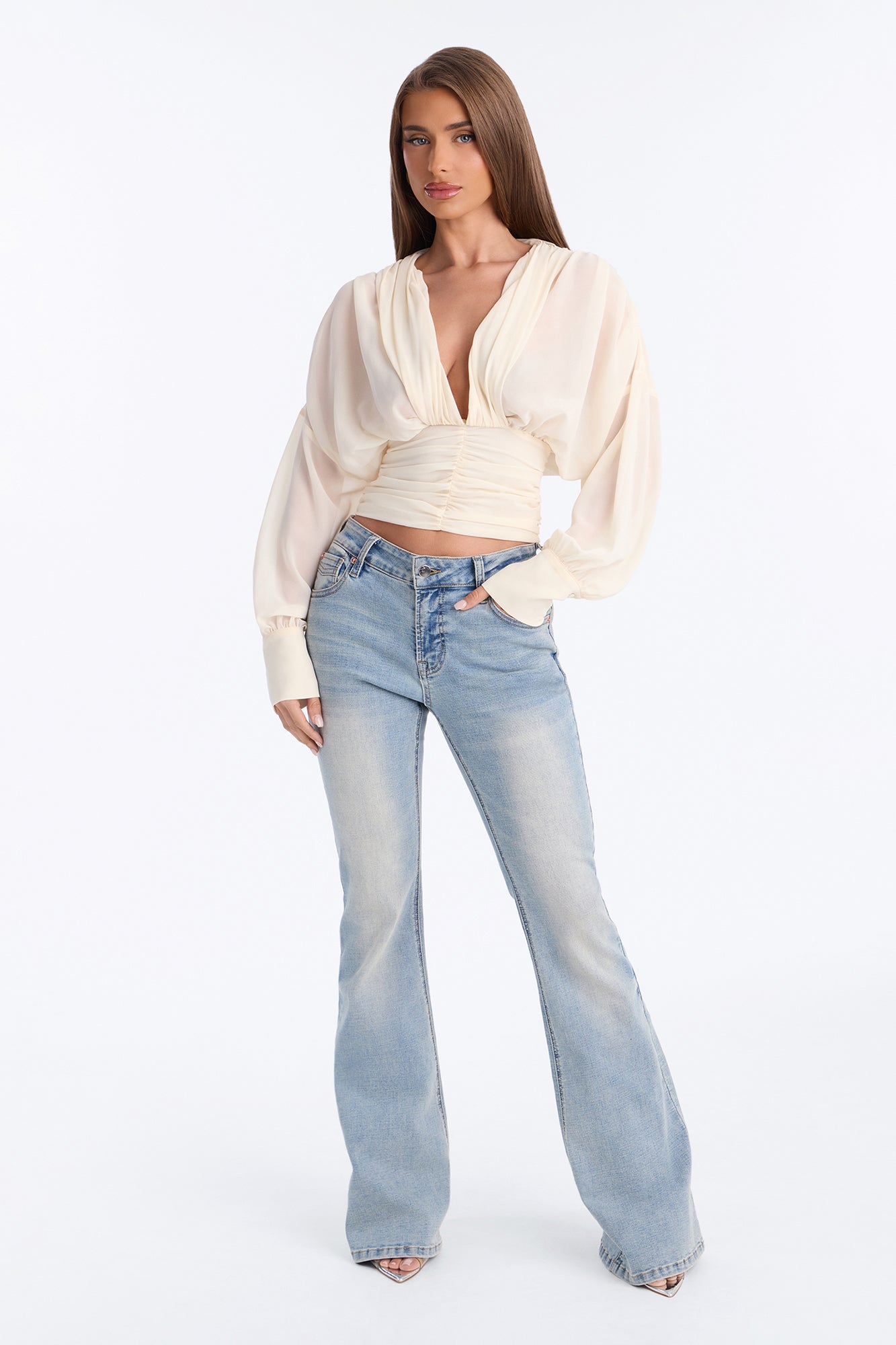 Lynna Ruched Chiffon Blouse - Ivory