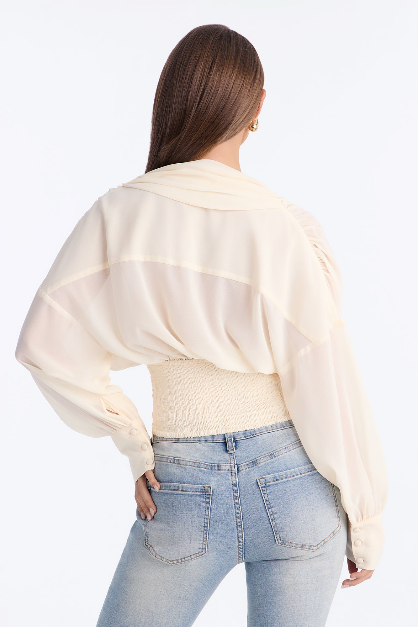 Lynna Ruched Chiffon Blouse - Ivory