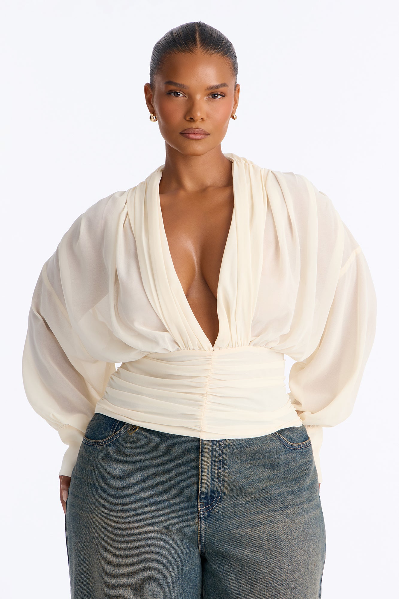 Lynna Ruched Chiffon Blouse - Ivory