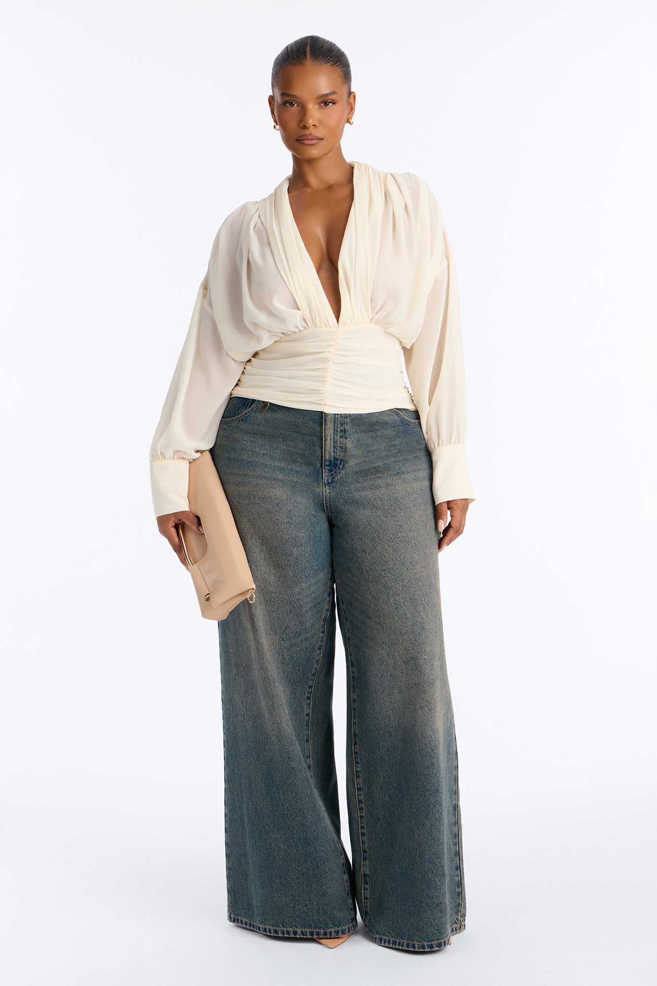 Lynna Ruched Chiffon Blouse - Ivory