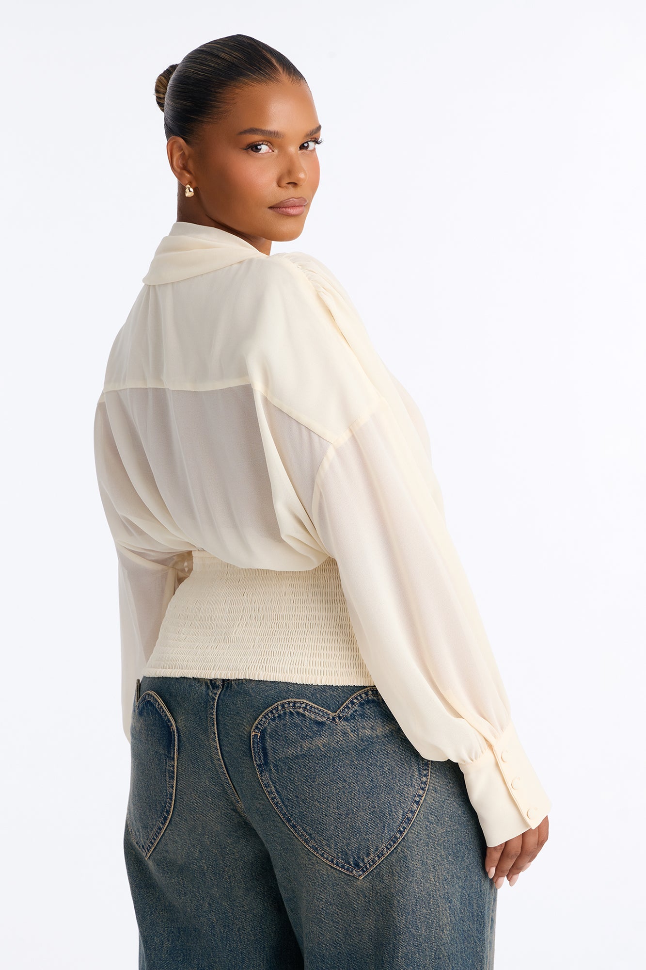 Lynna Ruched Chiffon Blouse - Ivory