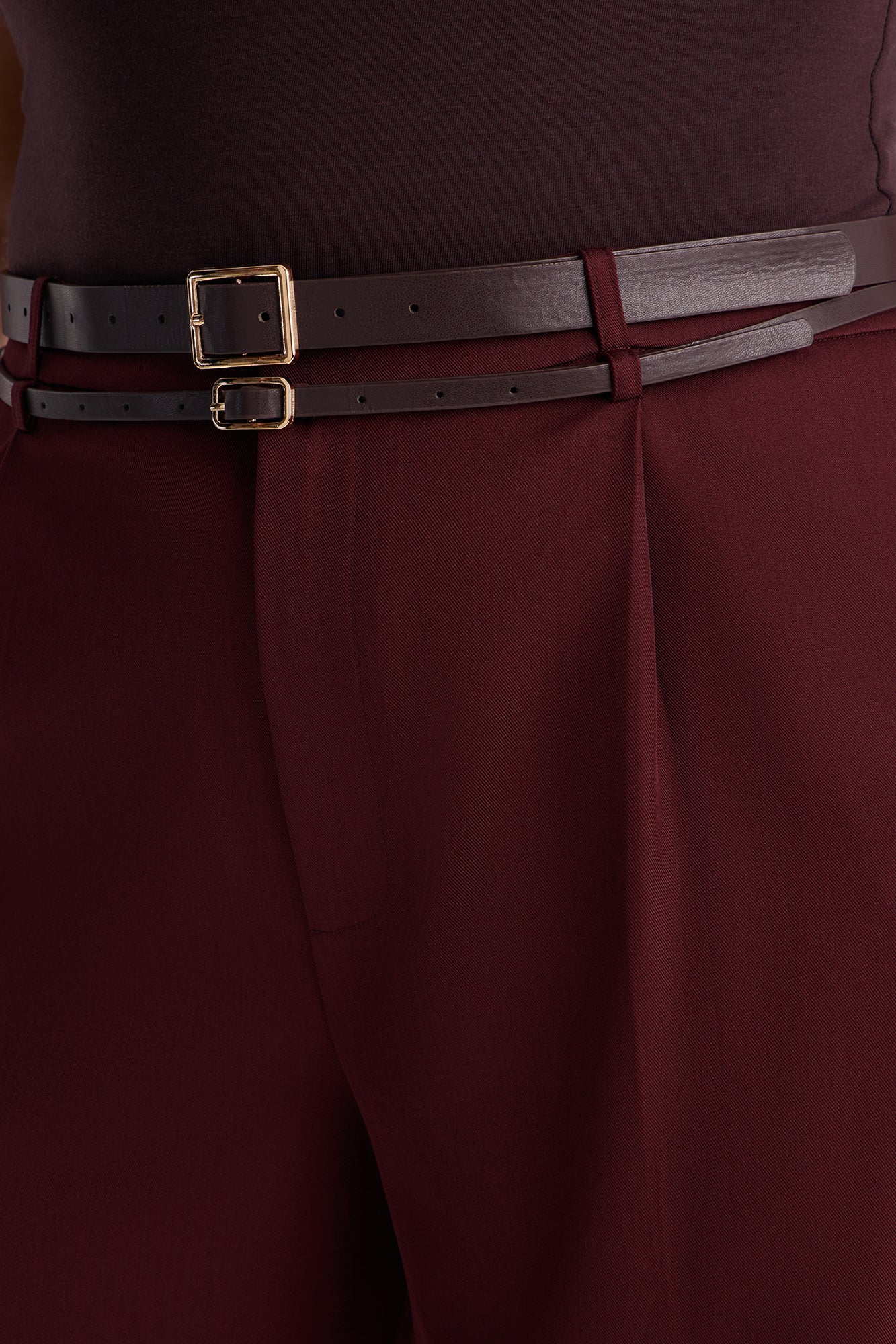 Tall Geraldine Belted Wide Leg Trousers - Wine
