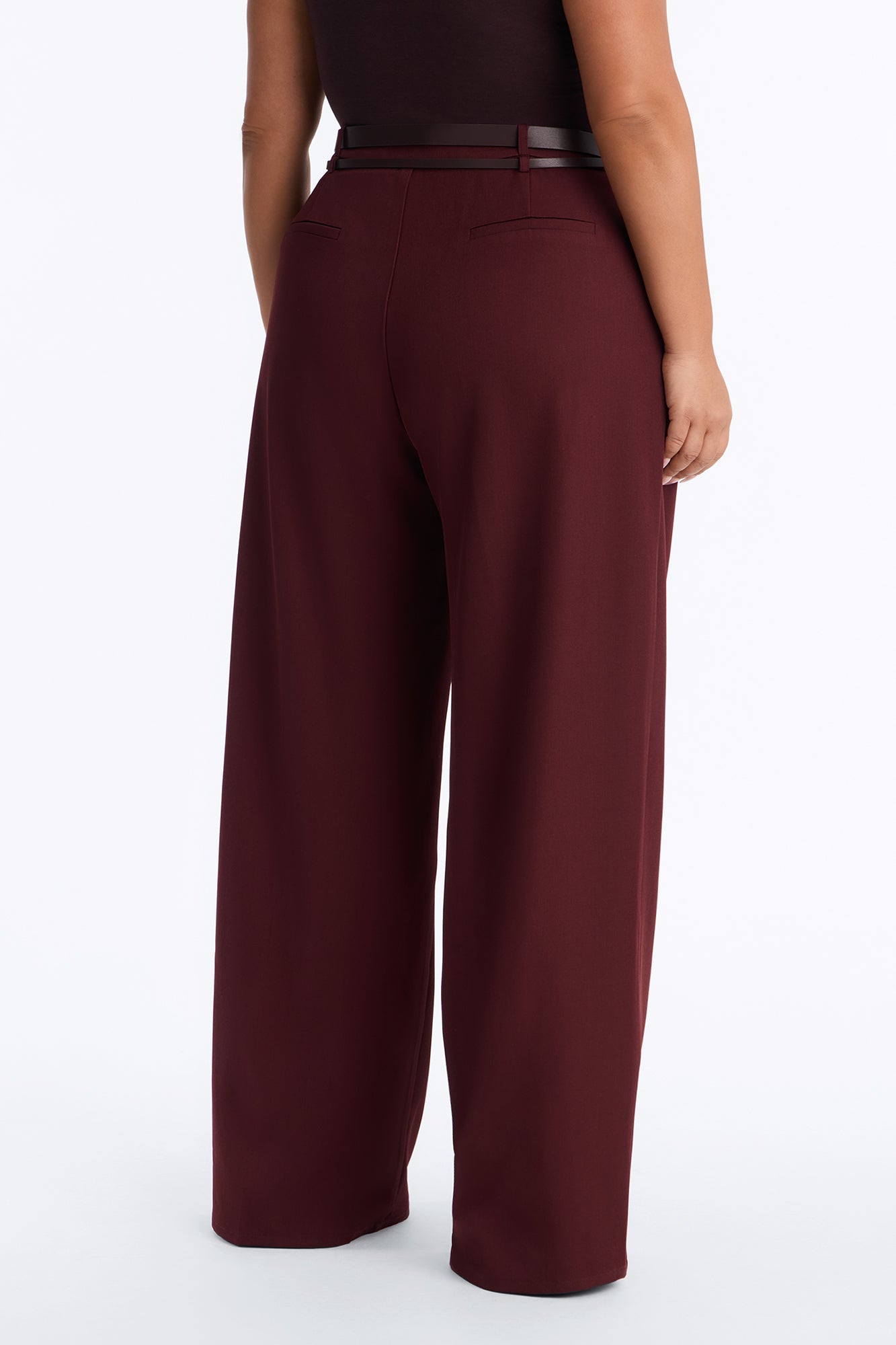 Tall Geraldine Belted Wide Leg Trousers - Wine