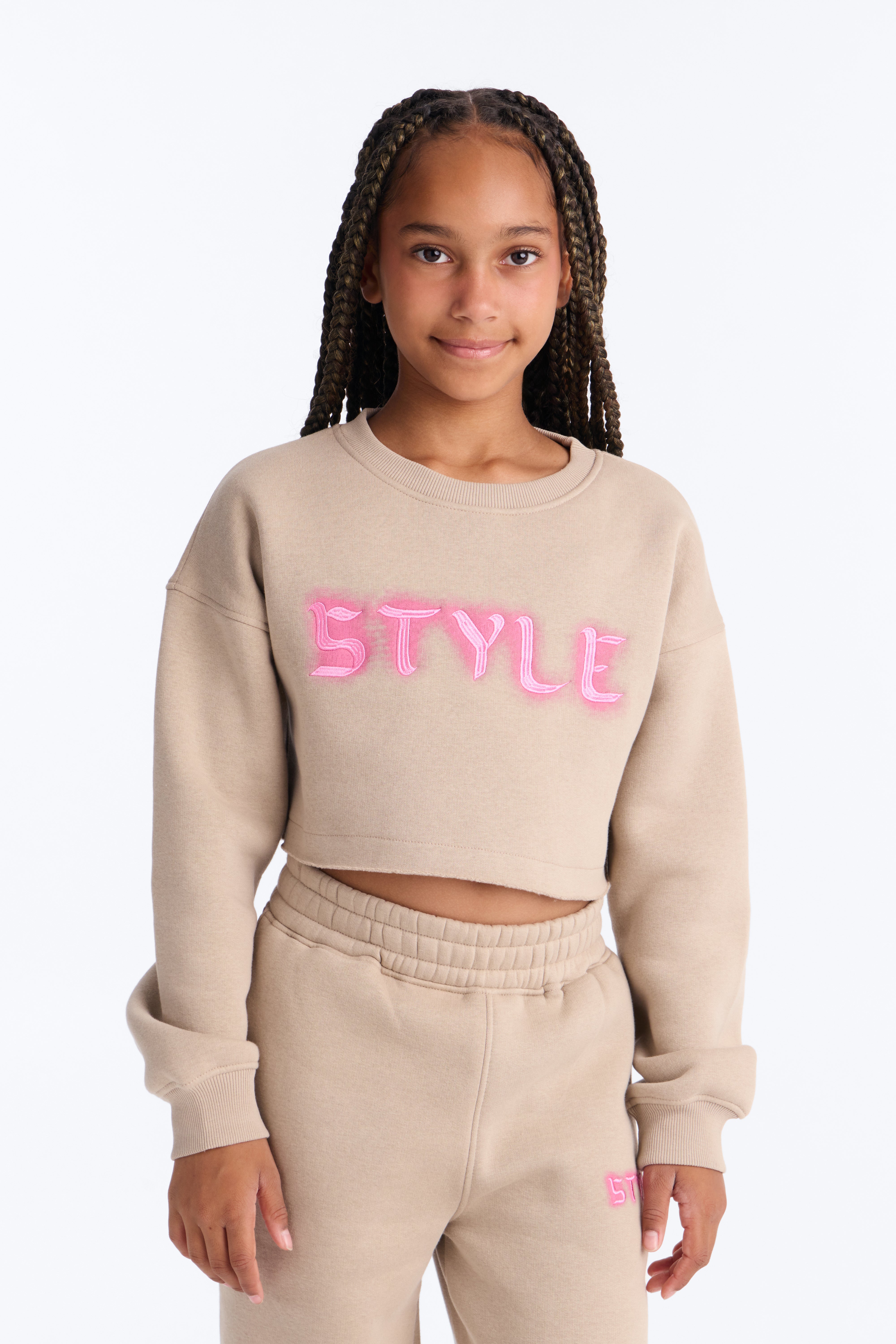 Mini Walk With Style Fleece Pant Set - Stone