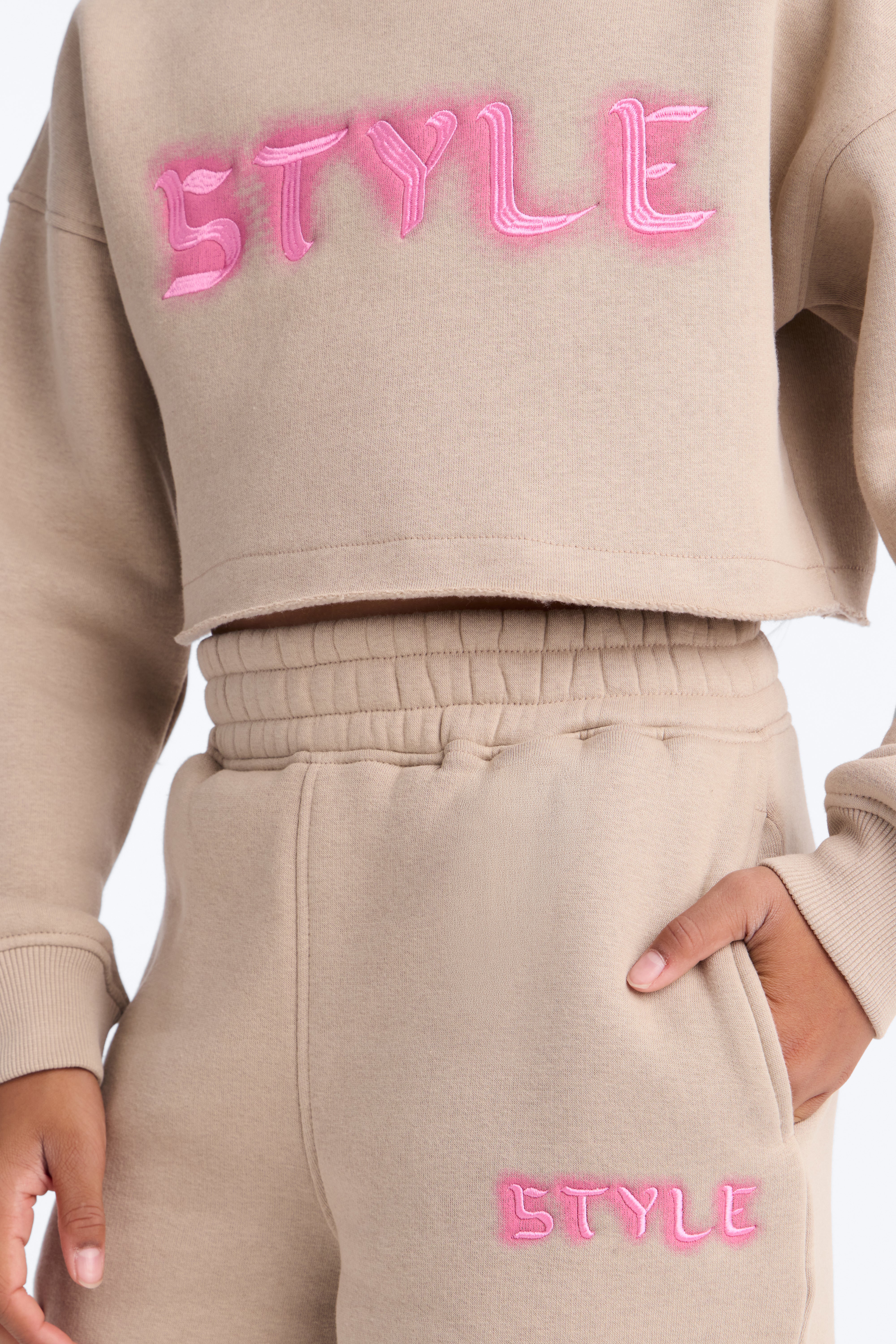 Mini Walk With Style Fleece Pant Set - Stone