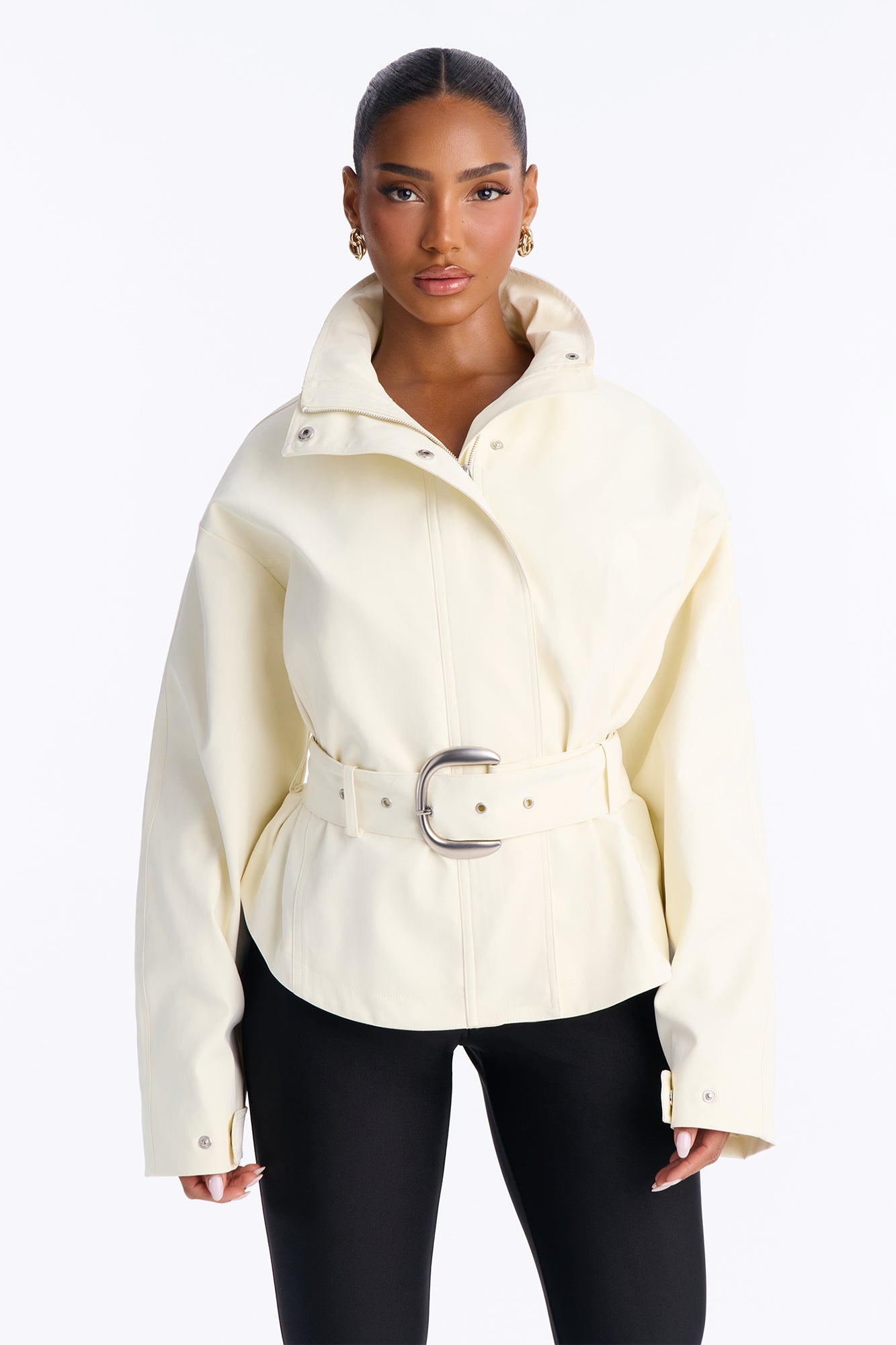 On The Move Nylon Blend Belted Jacket - Stone