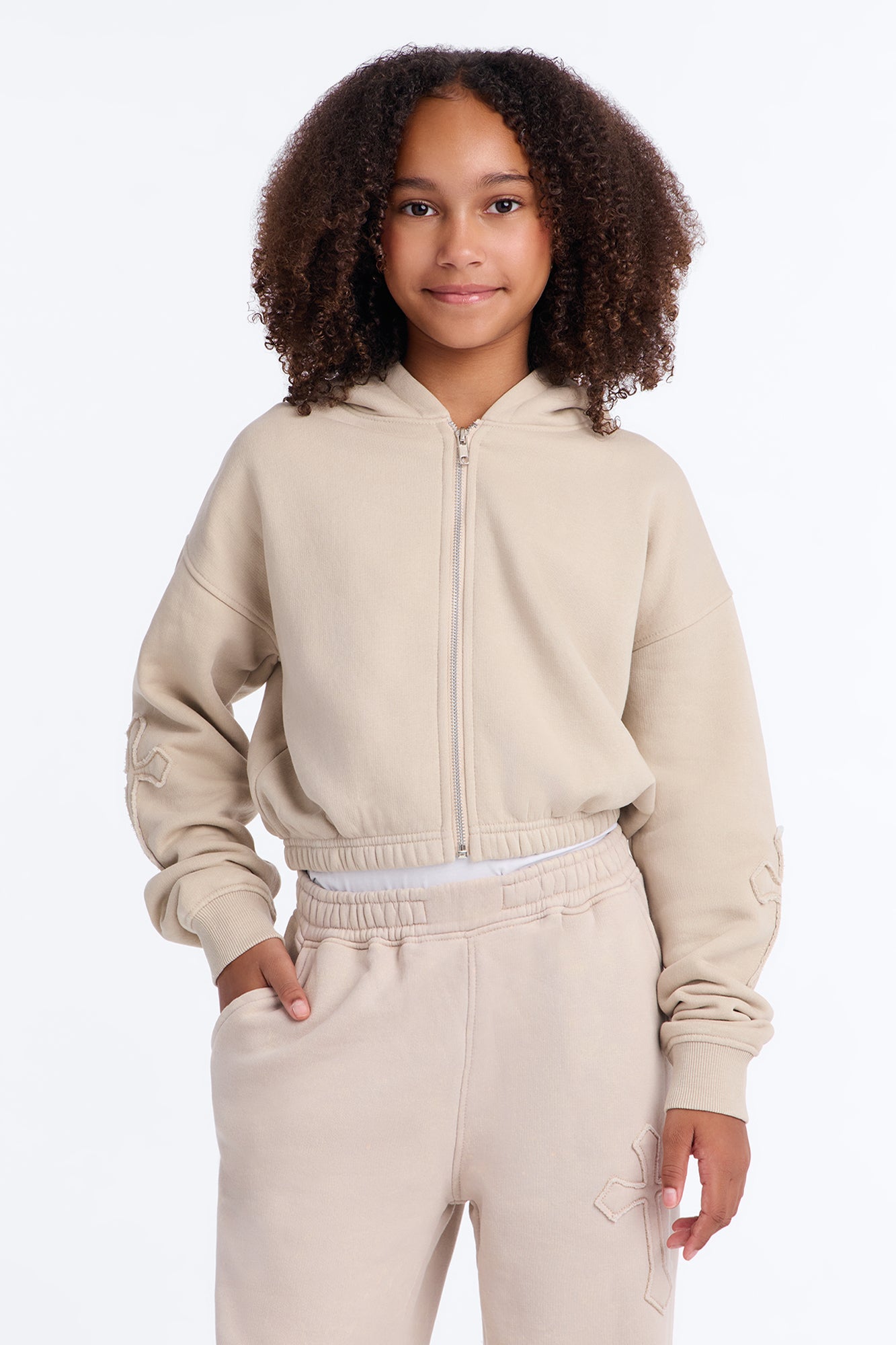 Mini Don't Cross Me Washed Fleece Lounge Hoodie - Stone