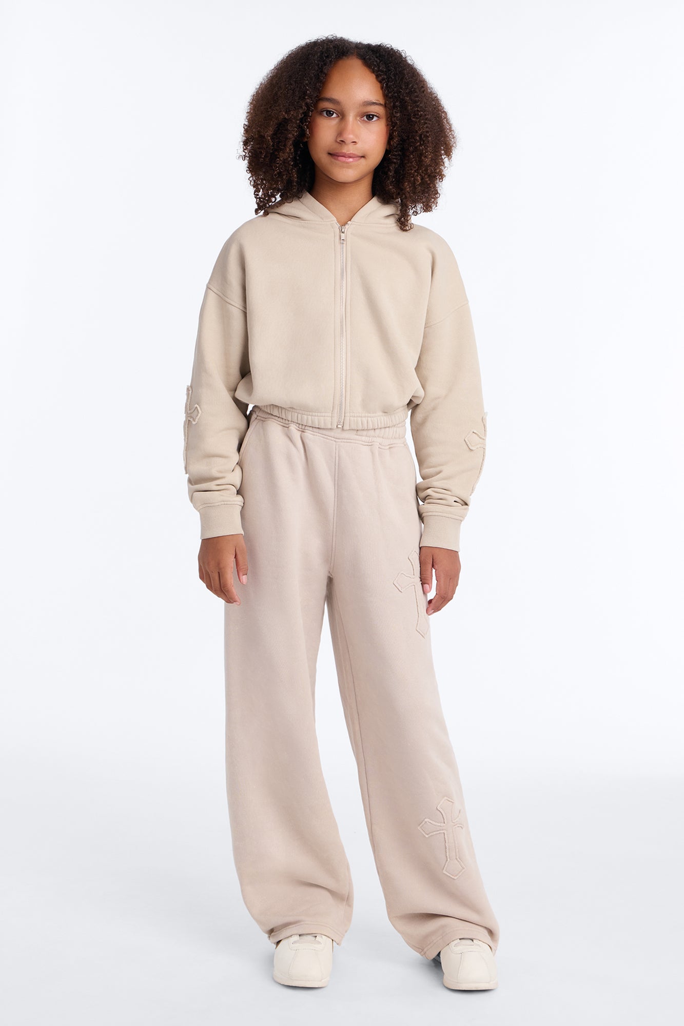 Mini Don't Cross Me Washed Fleece Lounge Hoodie - Stone