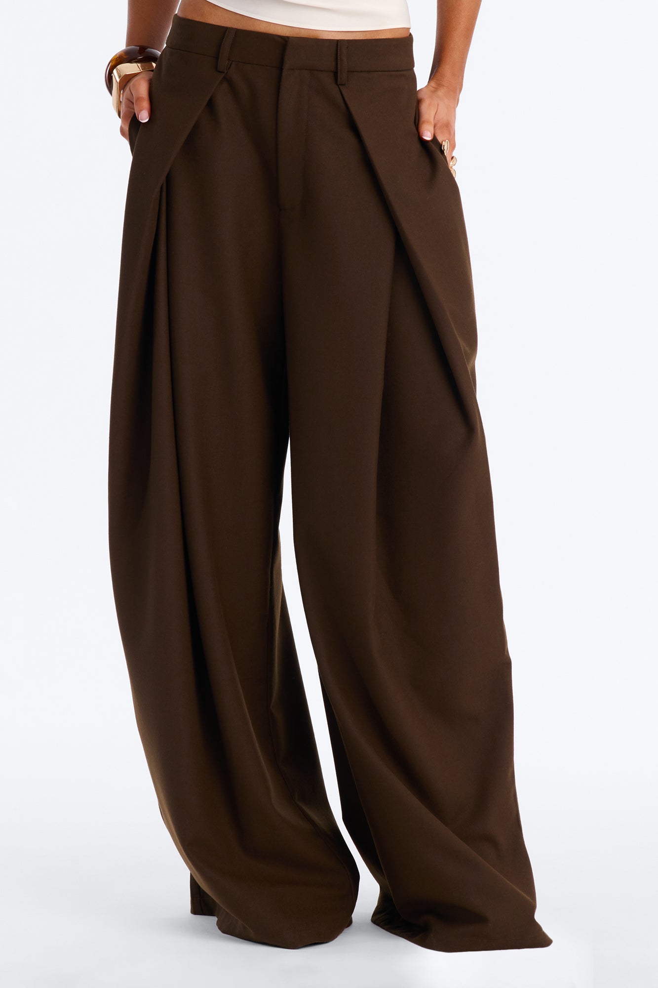 Executive Realness Pleated Wide Leg Trouser 33″ - Chocolate
