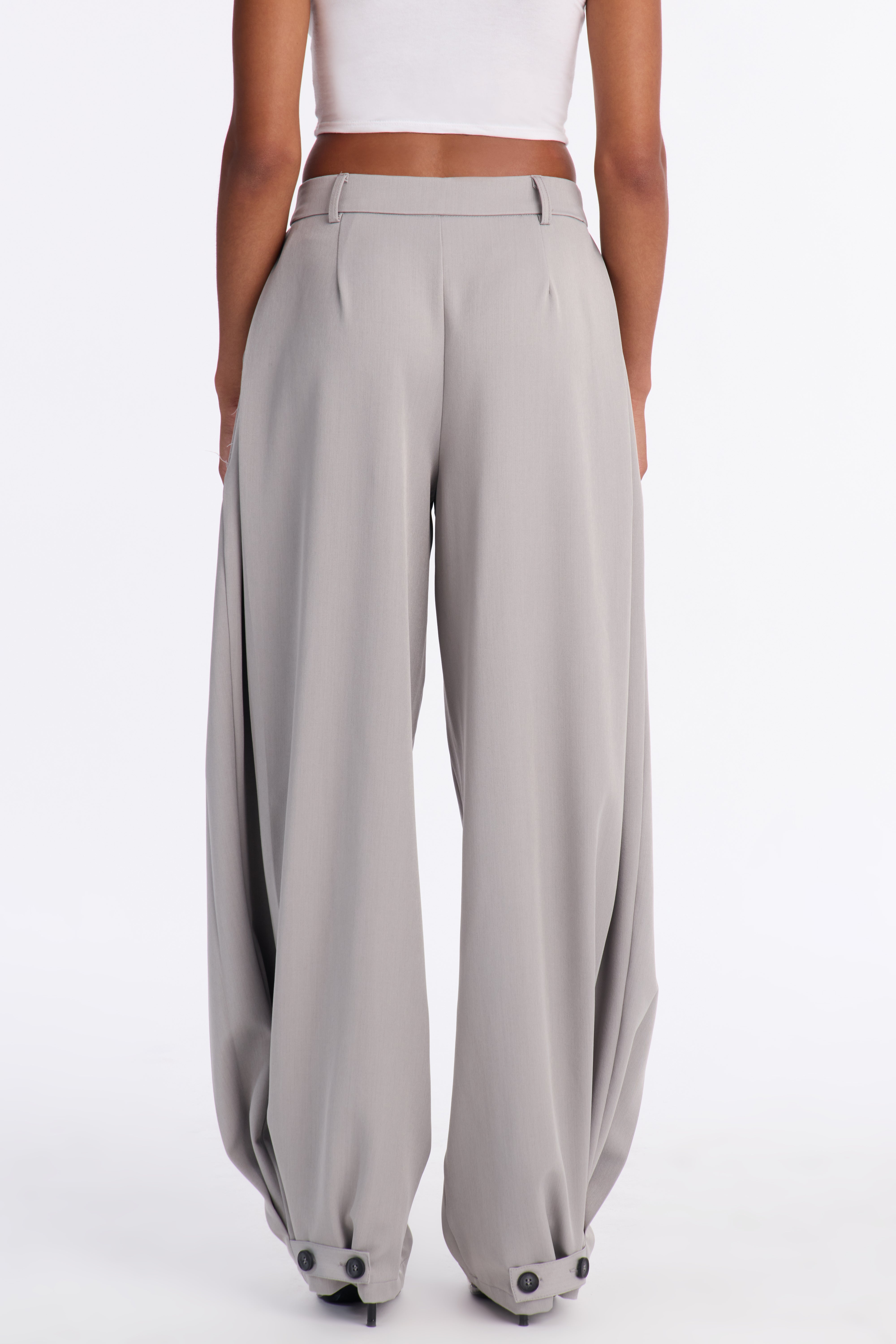 Kate Side Pleated Button Cuff Trouser - Light Grey
