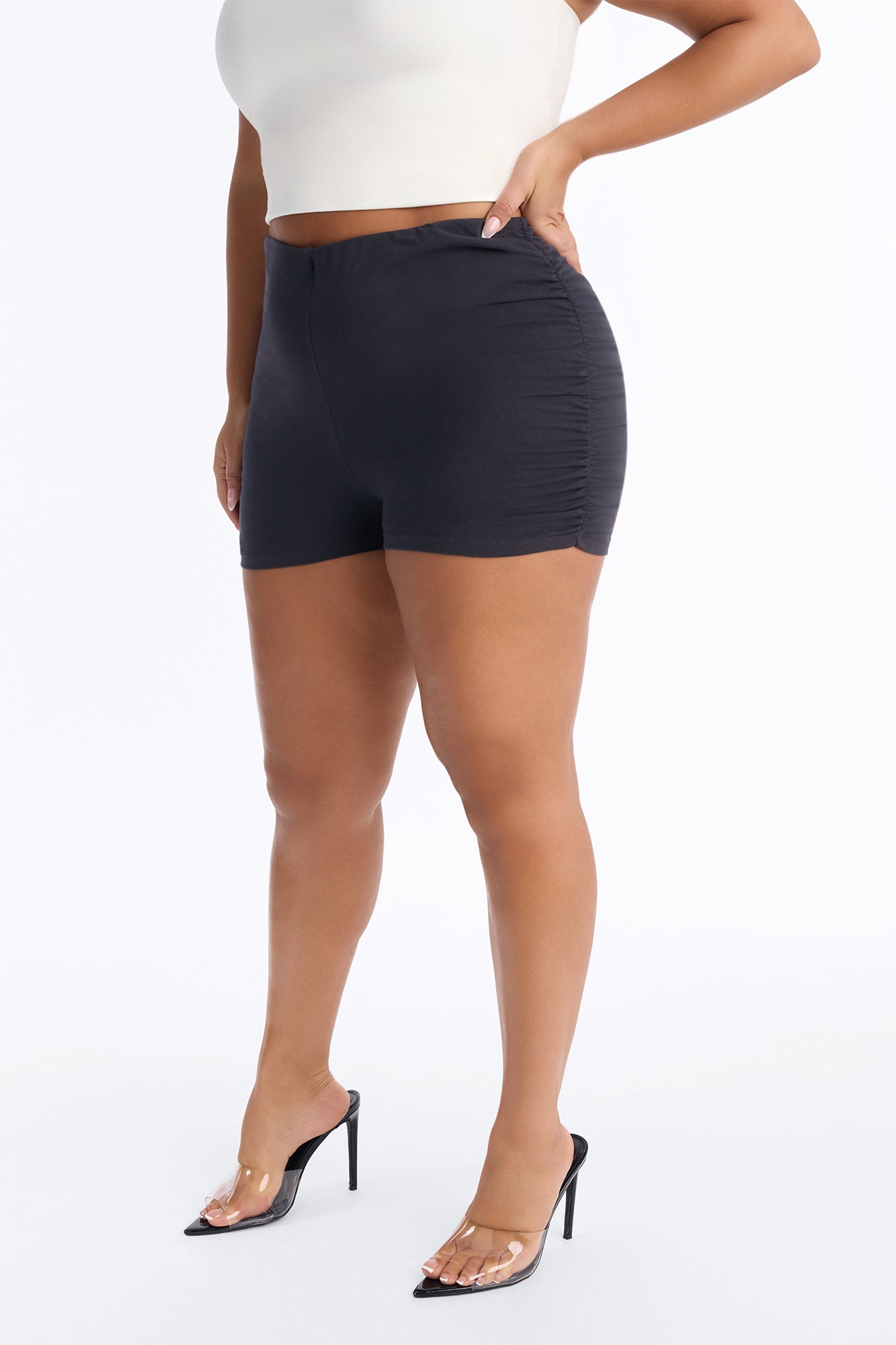 Quinn Low Rise Side Ruched Micro Short - Charcoal