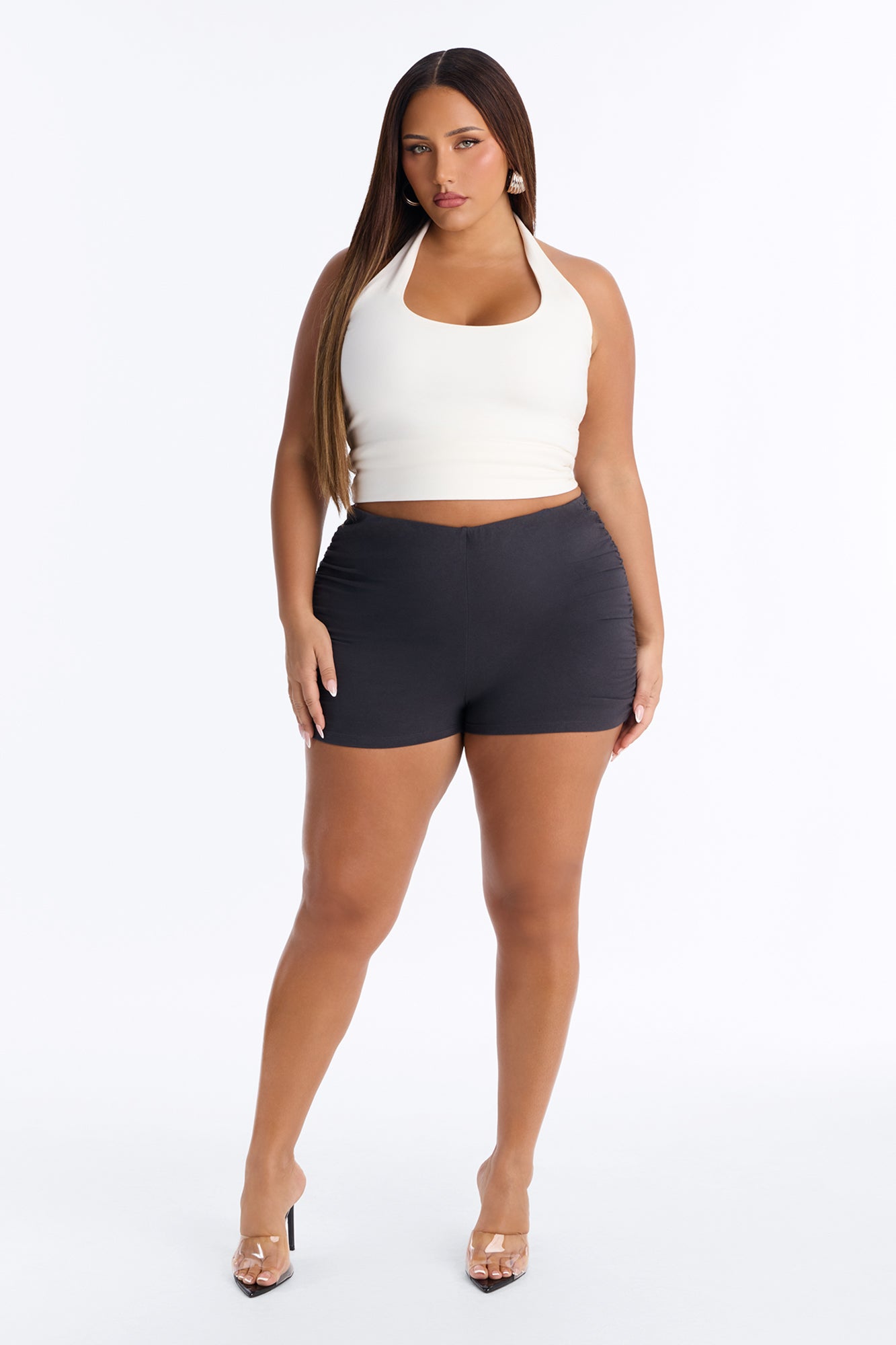 Quinn Low Rise Side Ruched Micro Short - Charcoal