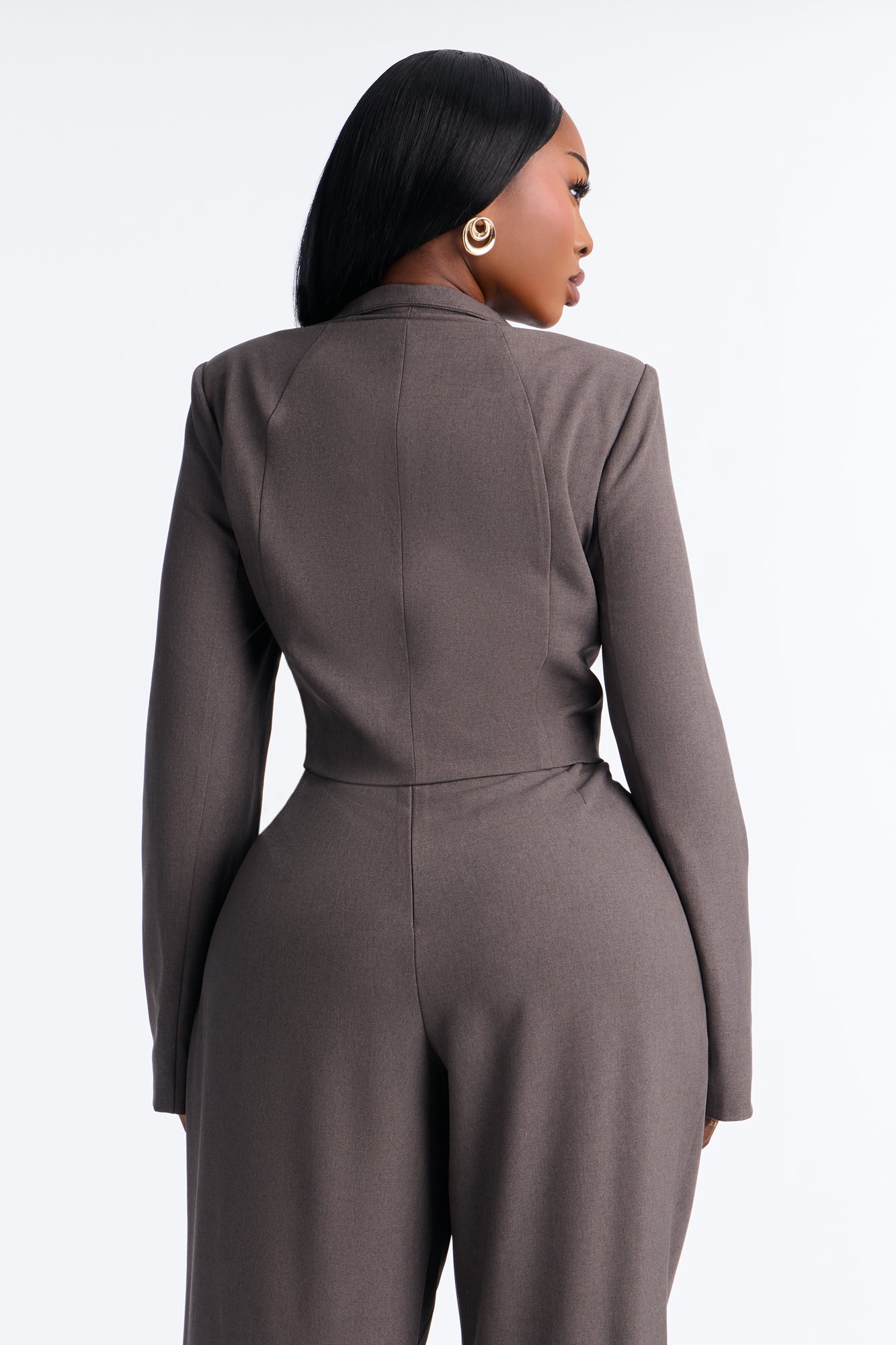 Heathered Edge Double Breasted Cropped Blazer - Charcoal
