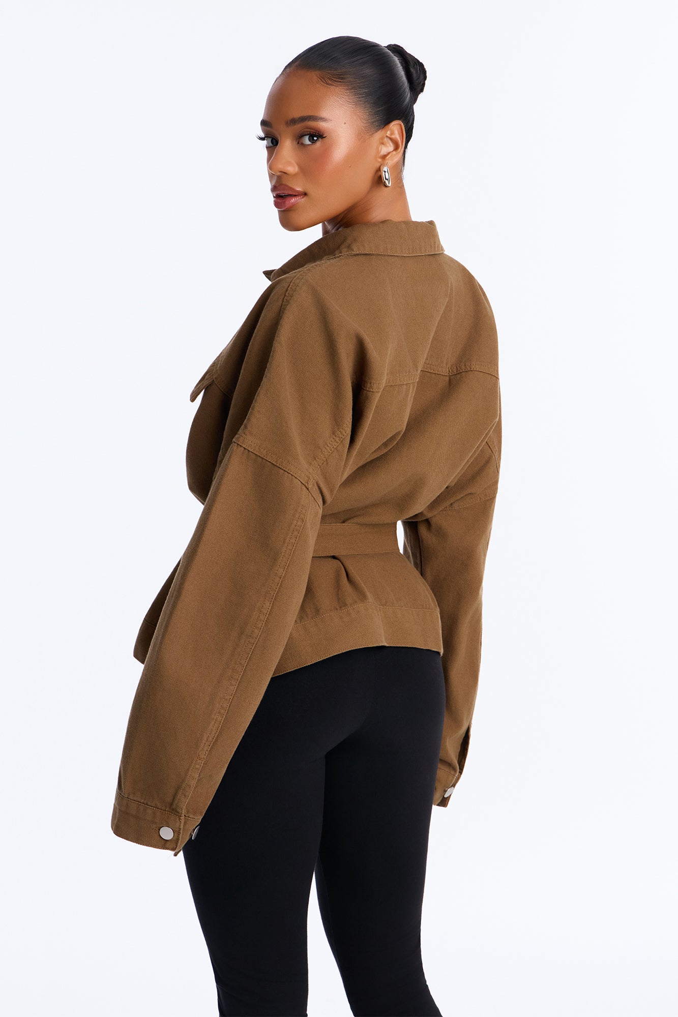 Hitting The Town Twill Belted Jacket - Military Green