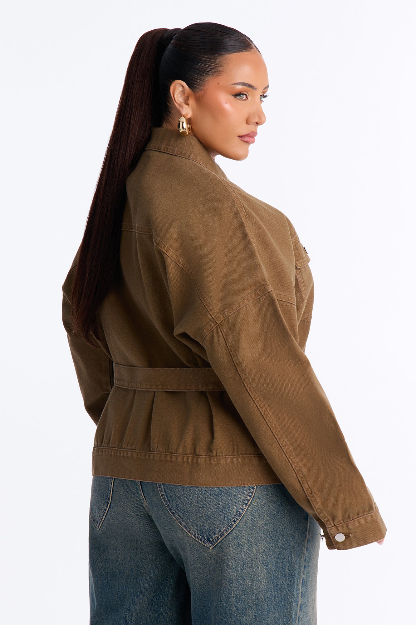 Hitting The Town Twill Belted Jacket - Military Green