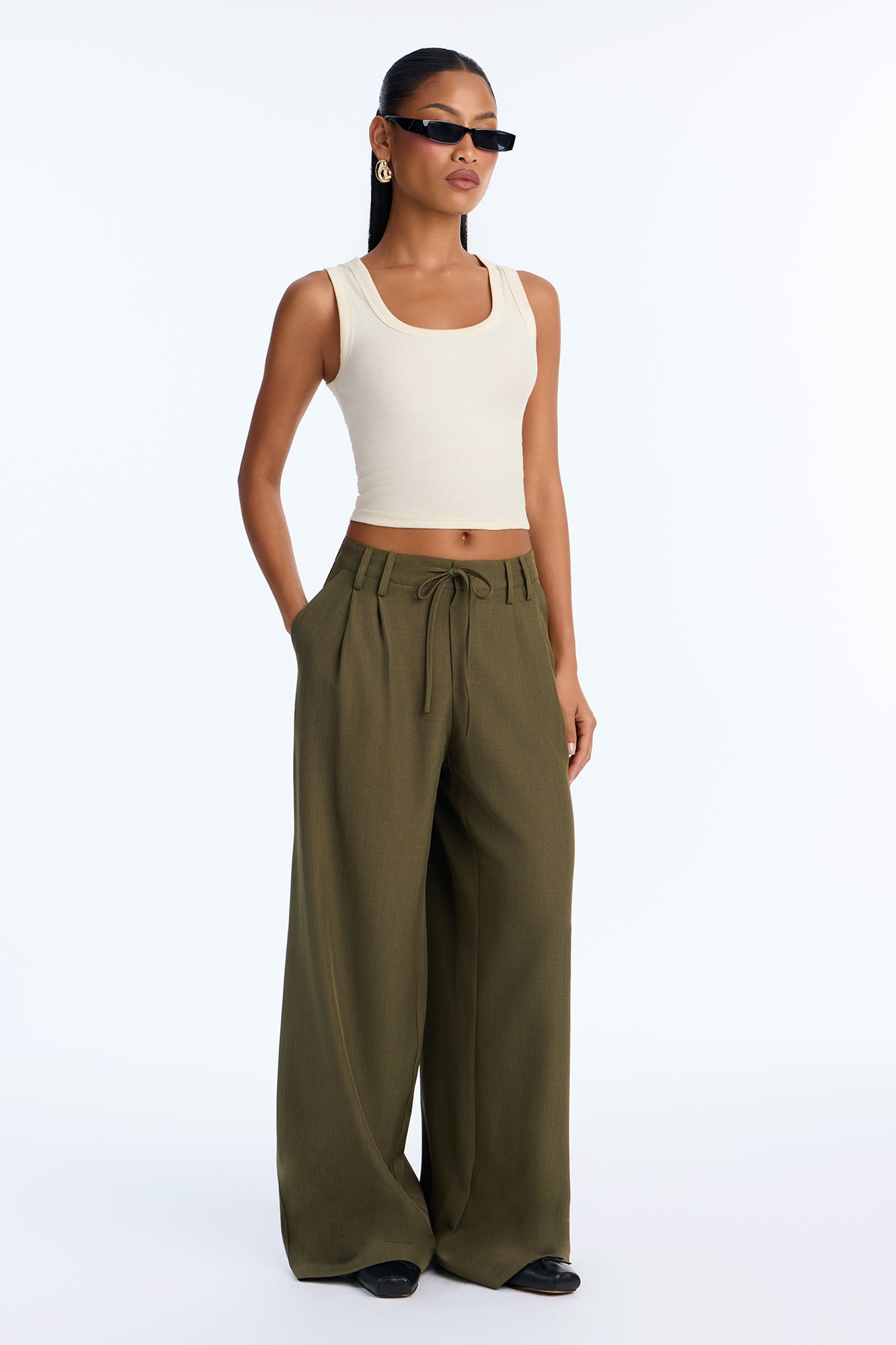 Cami Wide Leg Trouser Pant - Olive