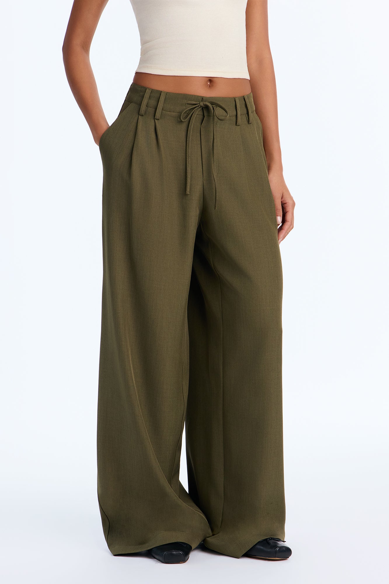 Cami Wide Leg Trouser Pant - Olive