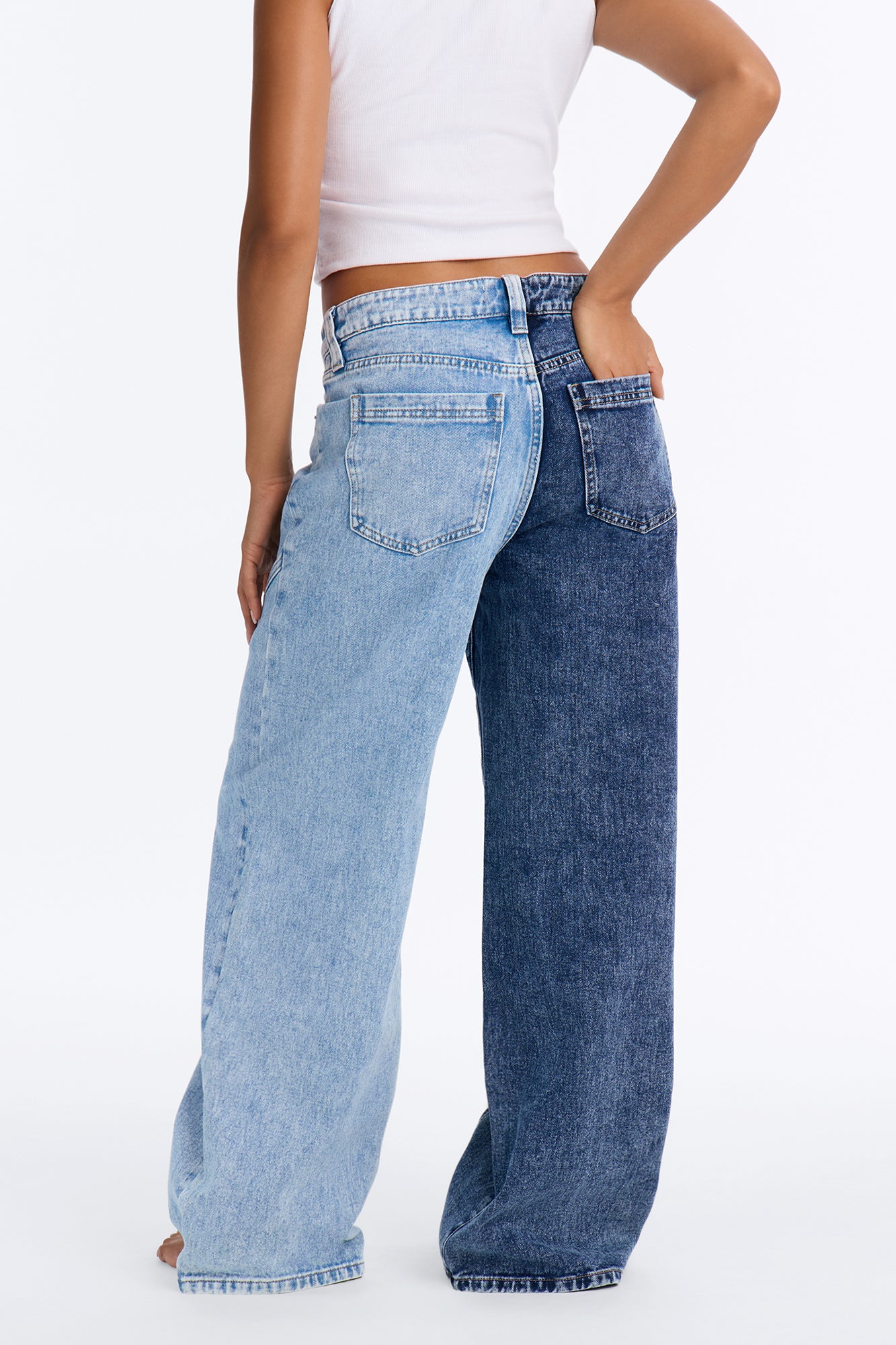 Split Signals Two Tone Crossover Waistband Jeans - Blue/combo