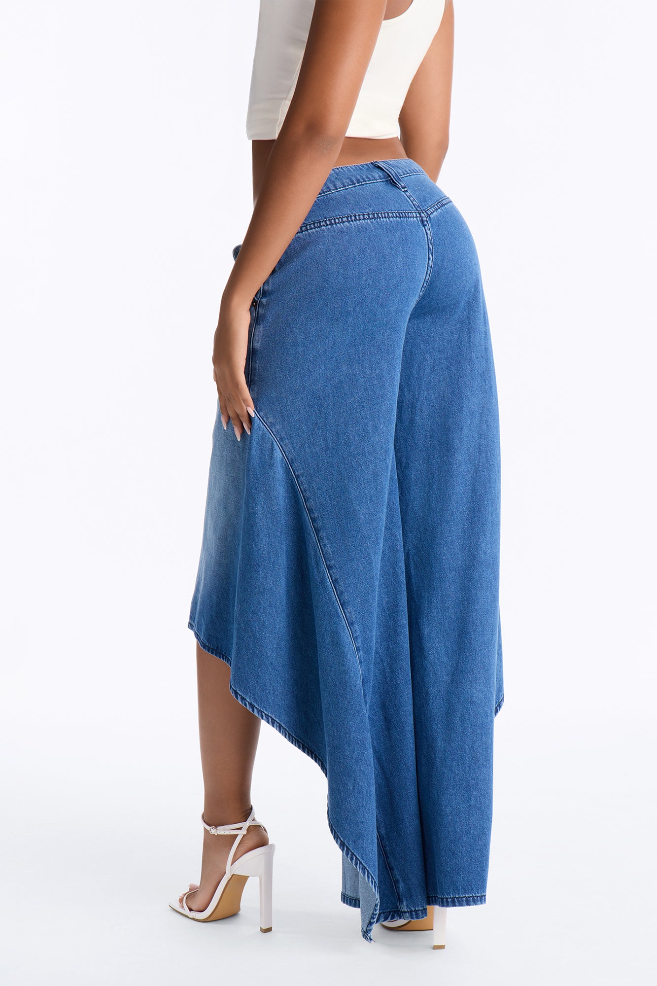Malibu Cropped High Low Hem Wide Leg Jeans - Dark Wash