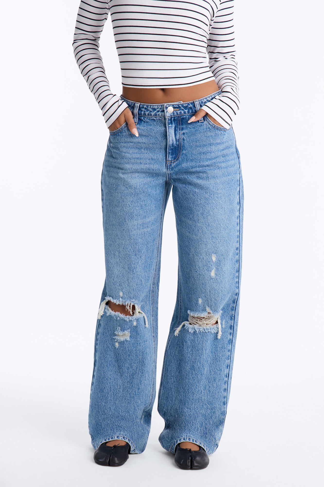 Malibu High Rise Ripped Straight Leg Jeans - Medium Wash