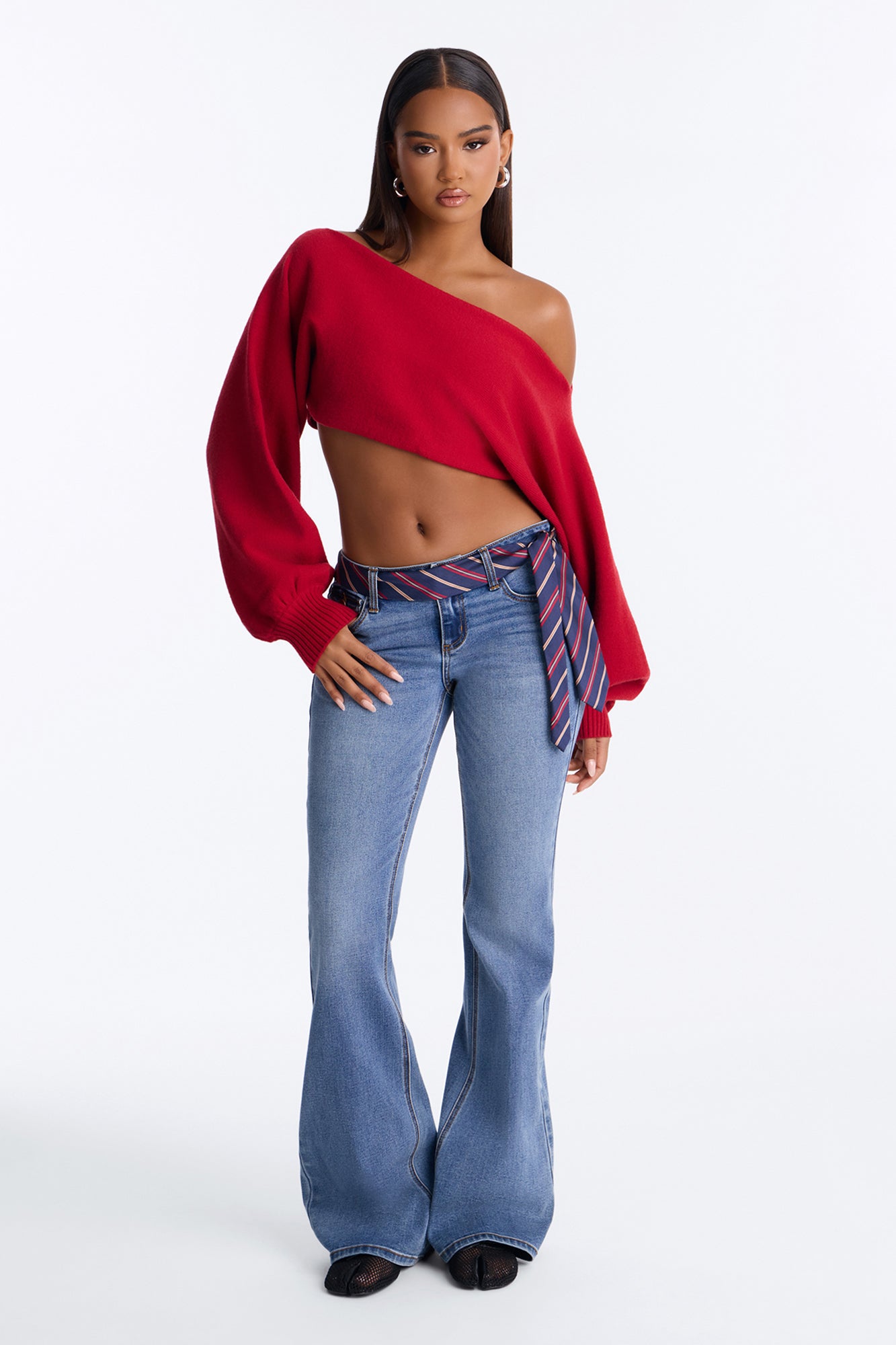 Class In Session Suit Tie Y2K Flare Jeans - Dark Wash