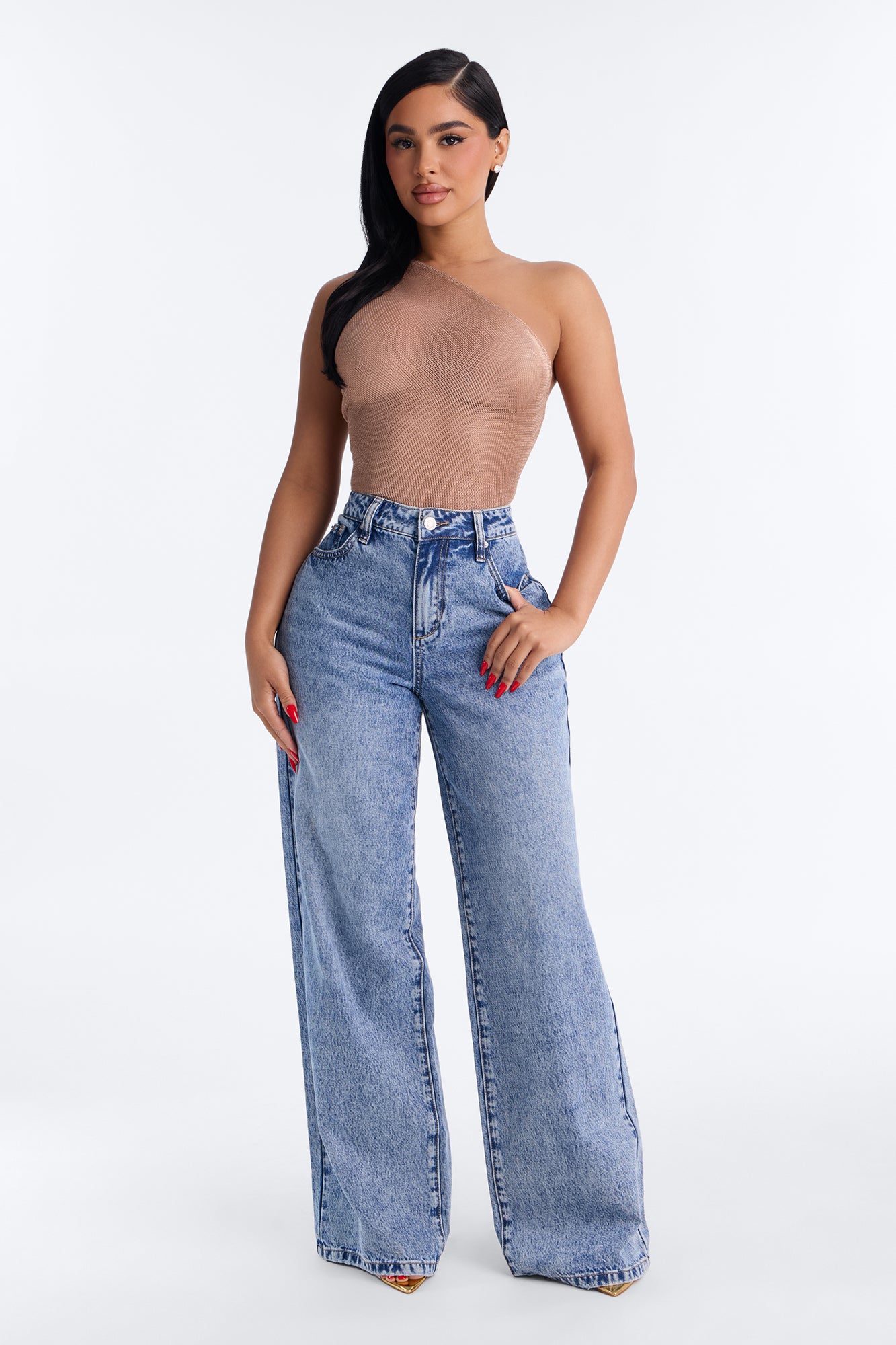 Madeline Metallic Twist One Shoulder Bodysuit - Gold
