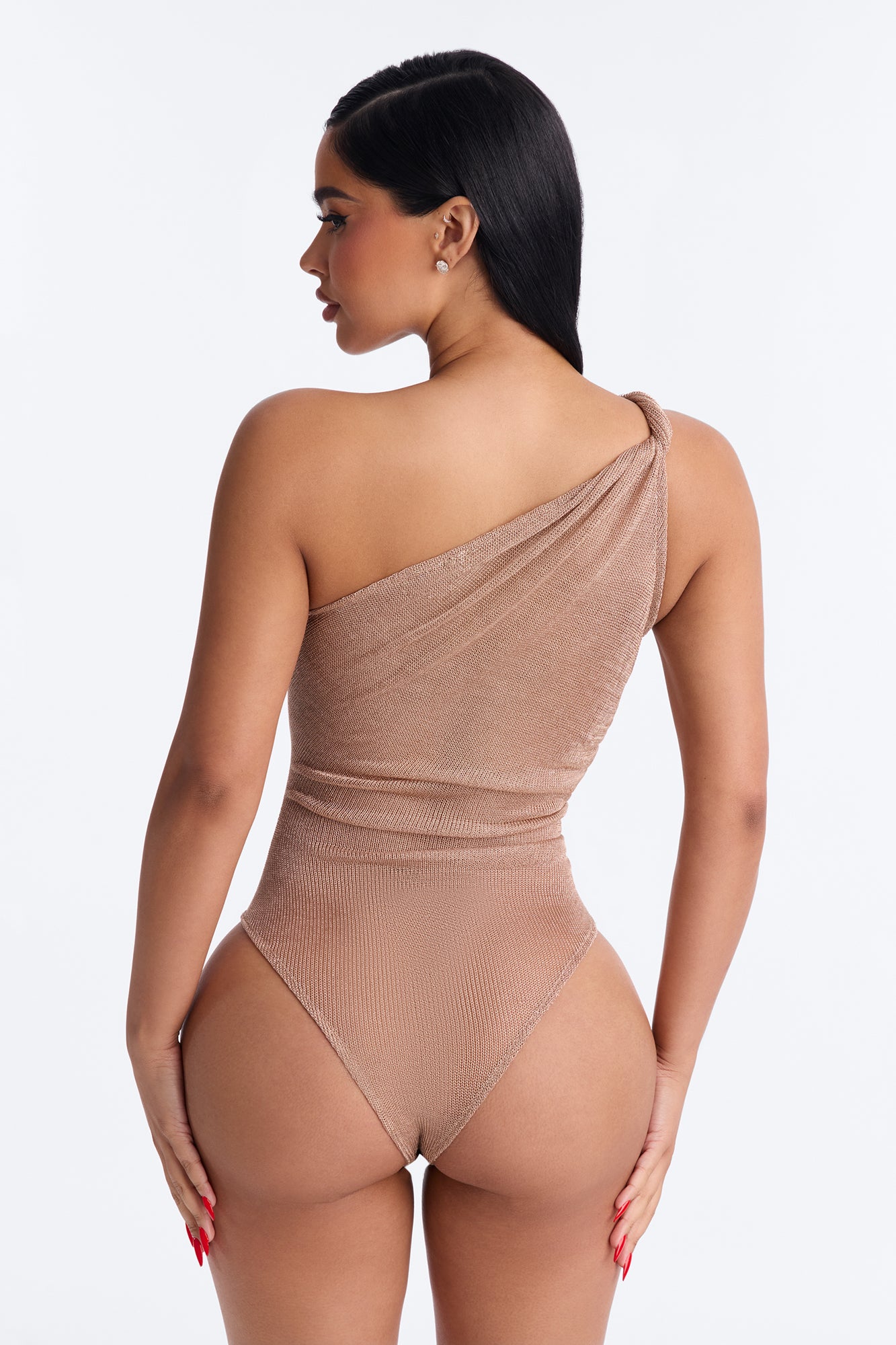 Madeline Metallic Twist One Shoulder Bodysuit - Gold