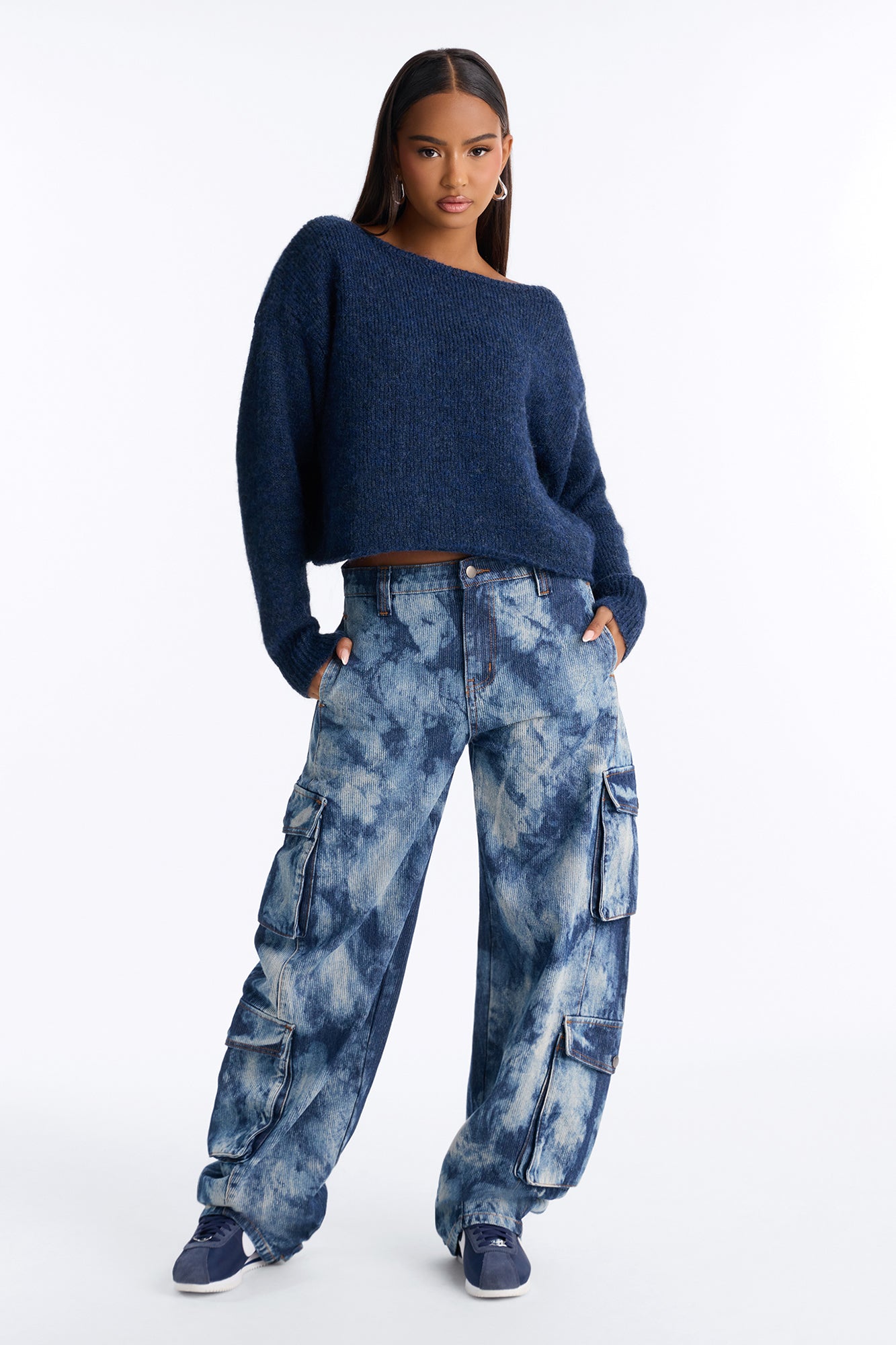 Lenah One Shoulder Pullover Sweater - Blue