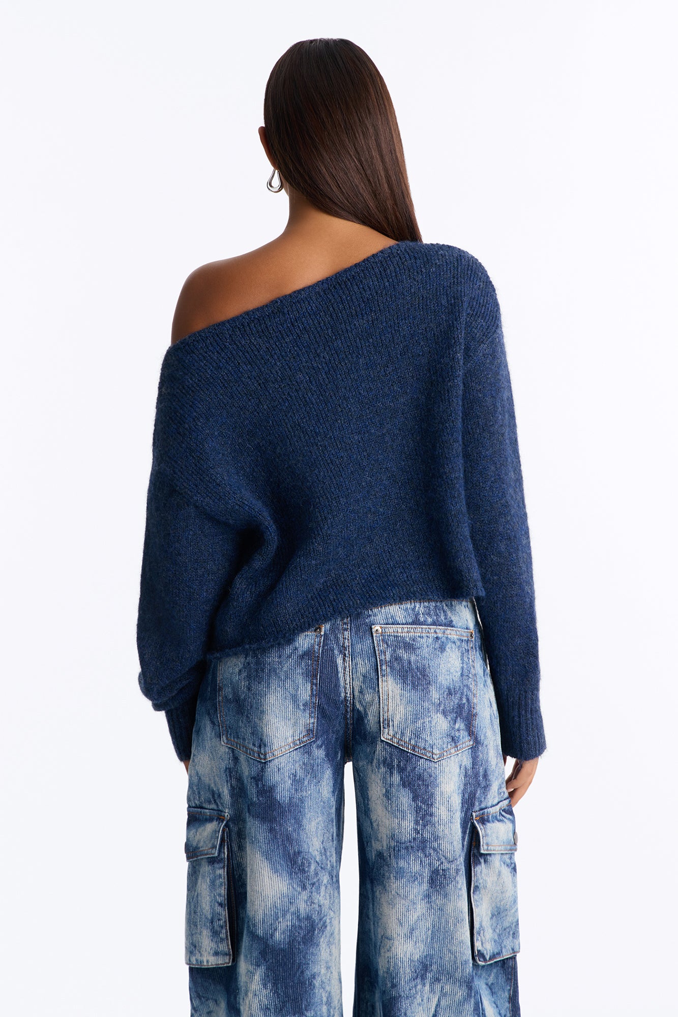 Lenah One Shoulder Pullover Sweater - Blue