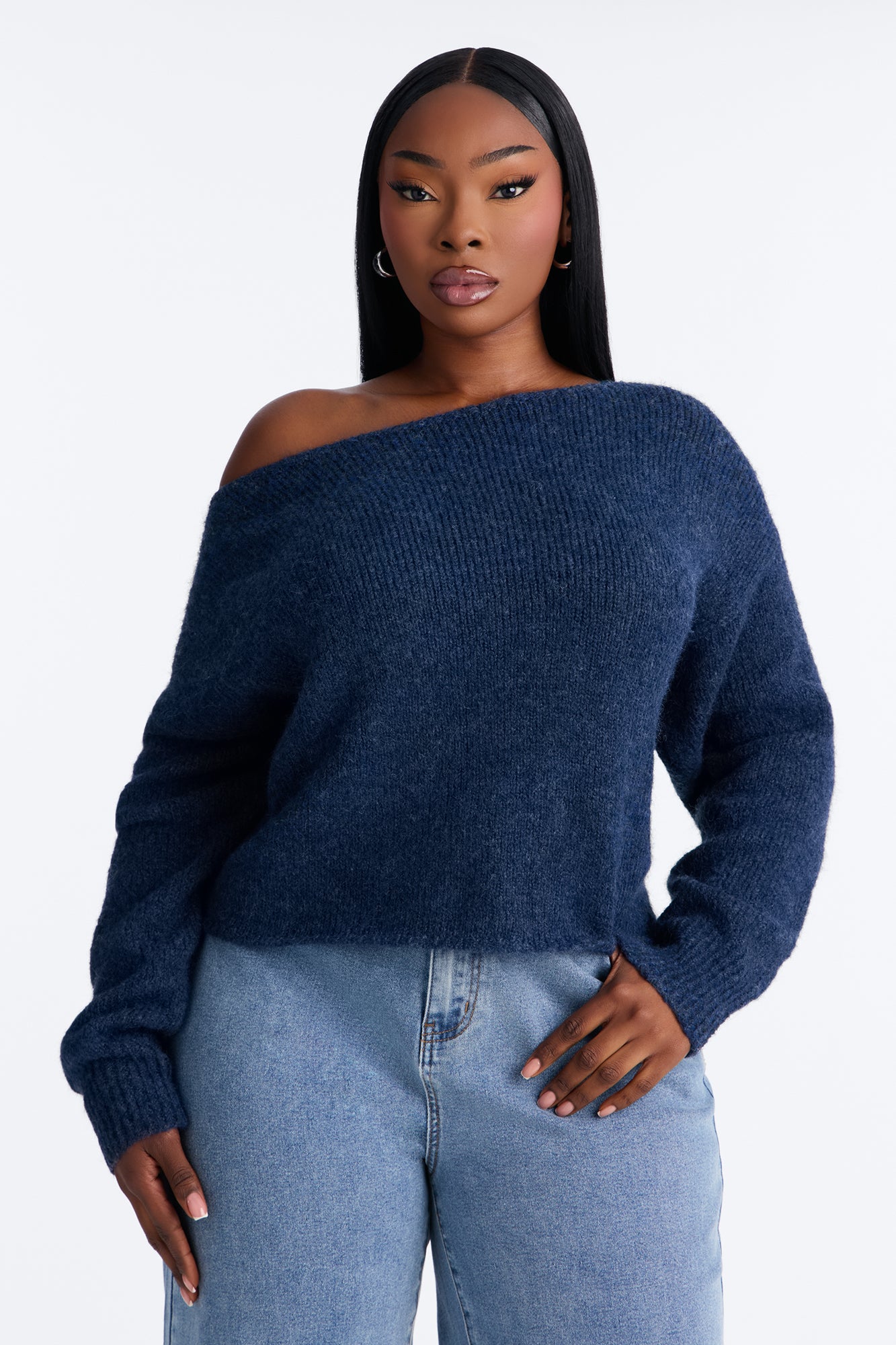 Lenah One Shoulder Pullover Sweater - Blue