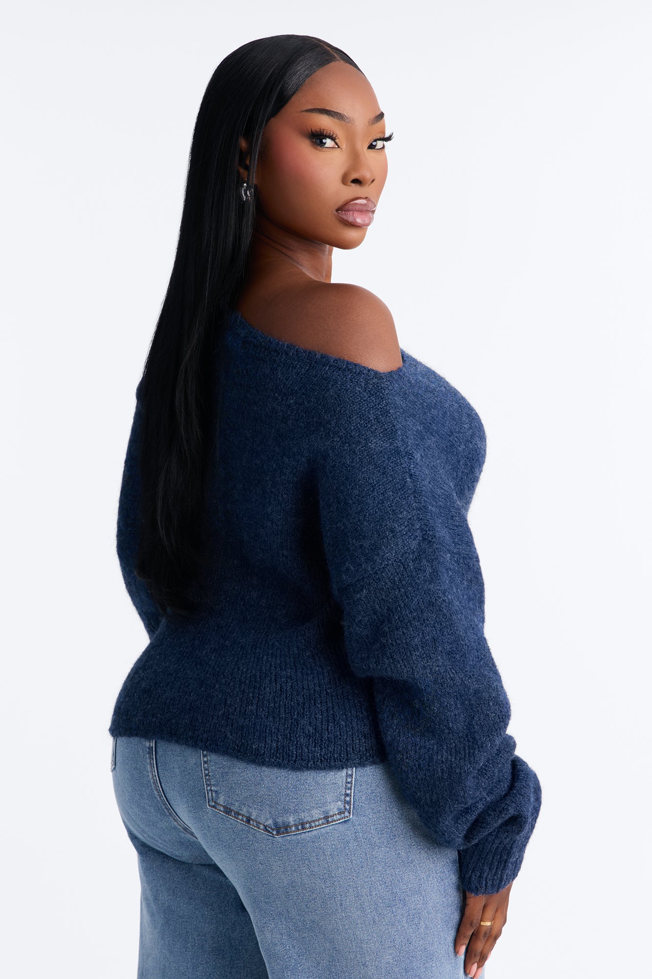 Lenah One Shoulder Pullover Sweater - Blue